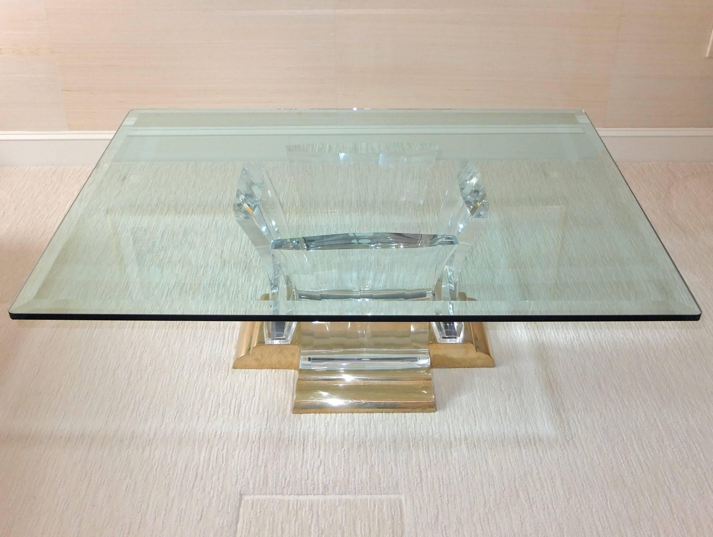 American Sculptural Lucite, Brass and Glass Cocktail Table by Spectrum Ltd For Sale