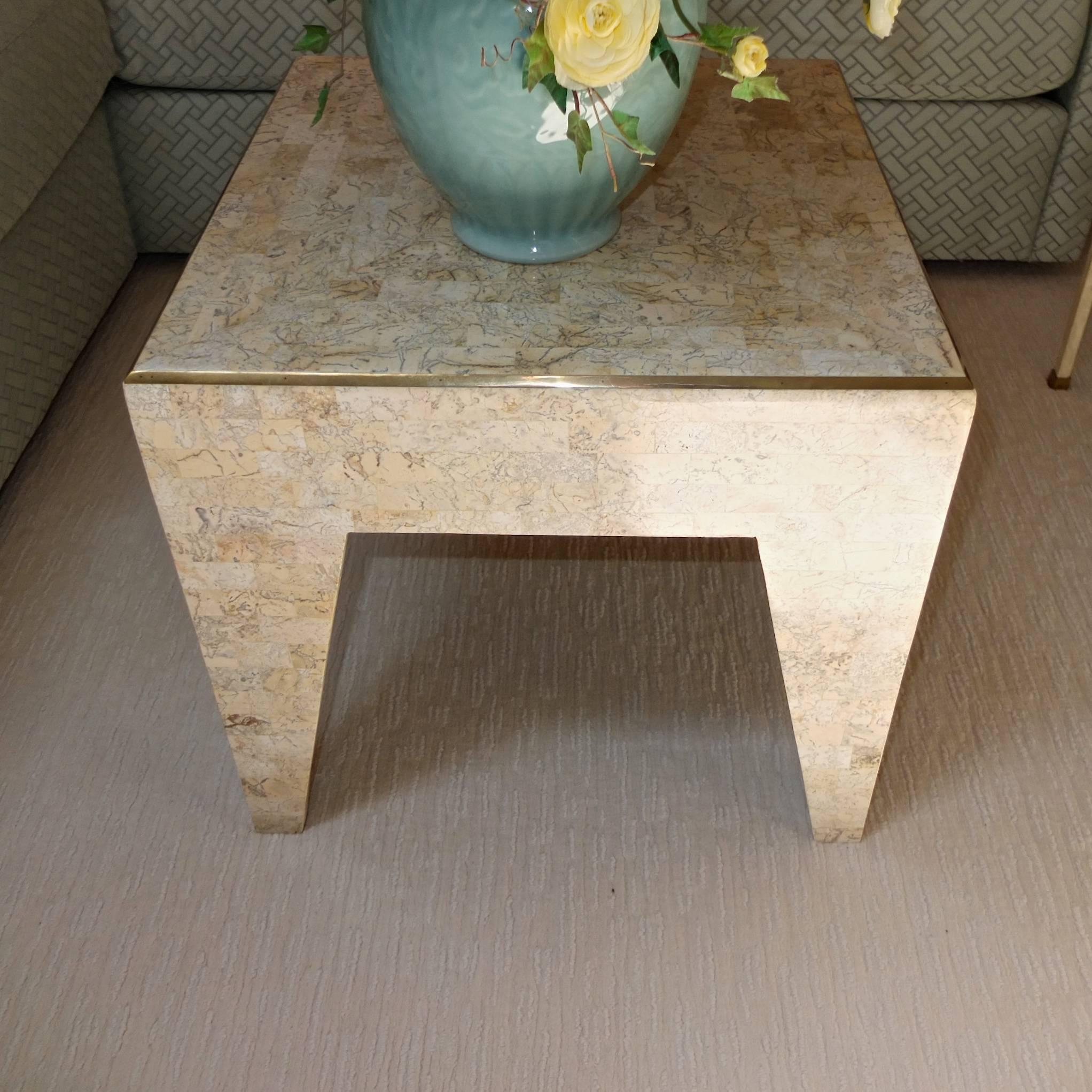 Late 20th Century Tessellated Stone and Brass Square Occasional Table by Maitland Smith For Sale