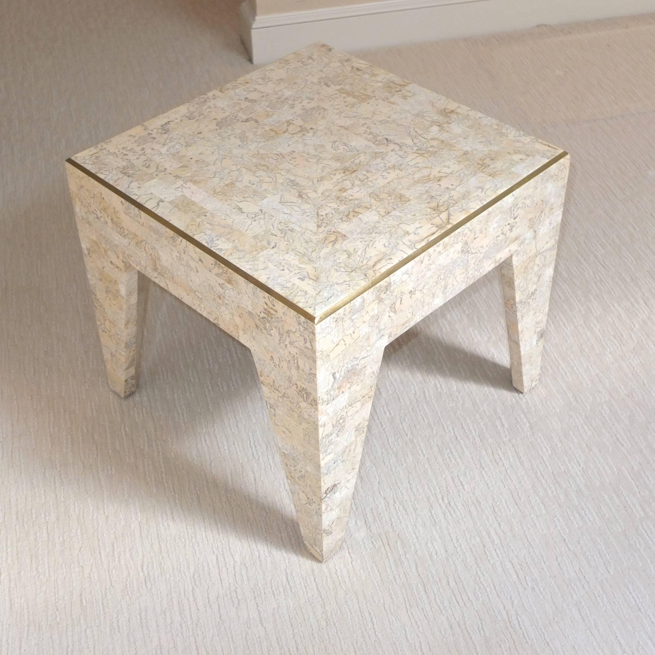 Mid-Century Modern Tessellated Stone and Brass Square Occasional Table by Maitland Smith For Sale