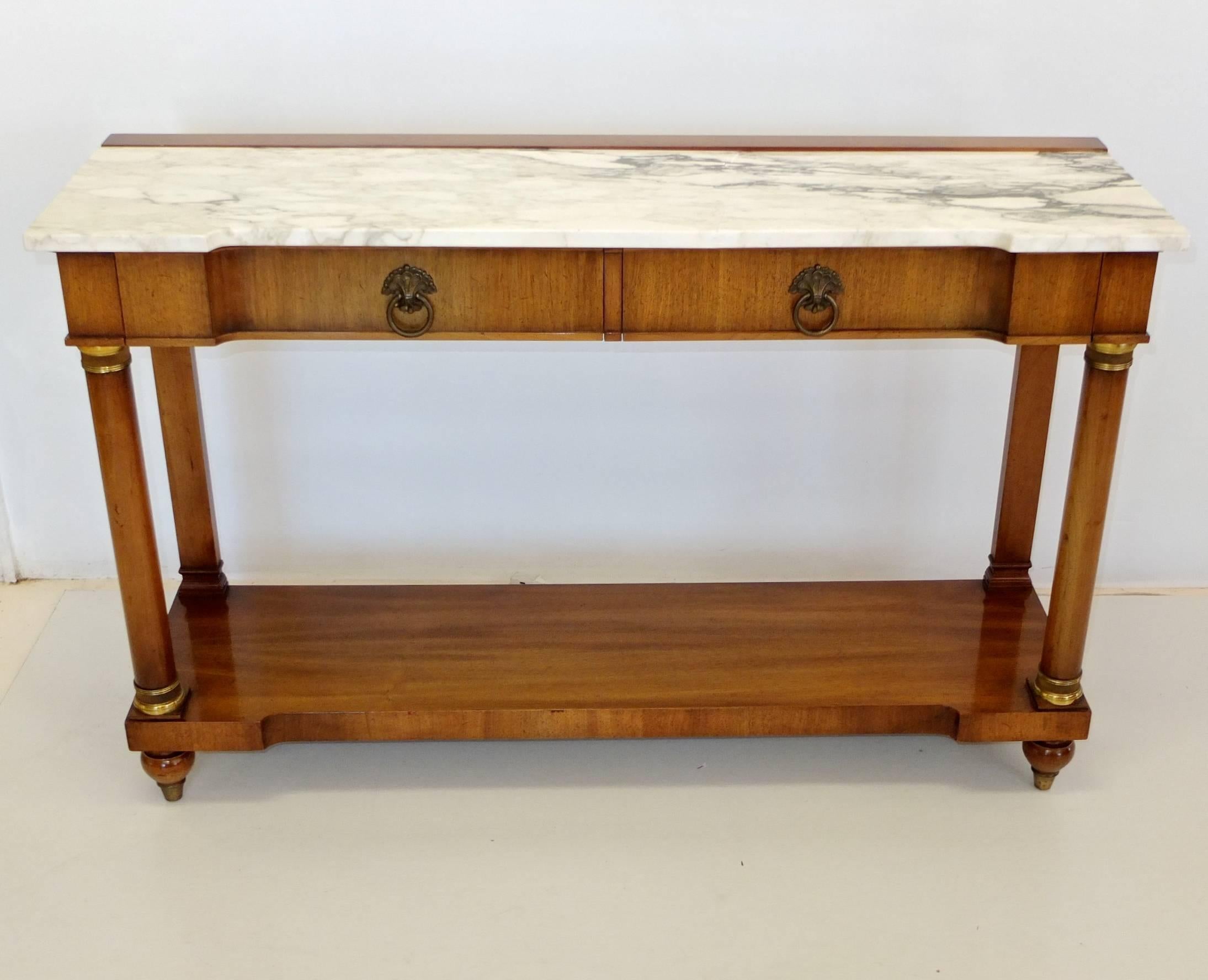 John Widdicomb Empire Style Console Table with Marble Top In Excellent Condition In Hanover, MA
