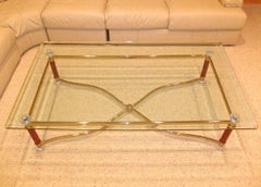 Jasper Stone, Lucite, Brass and Glass Top Cocktail Table