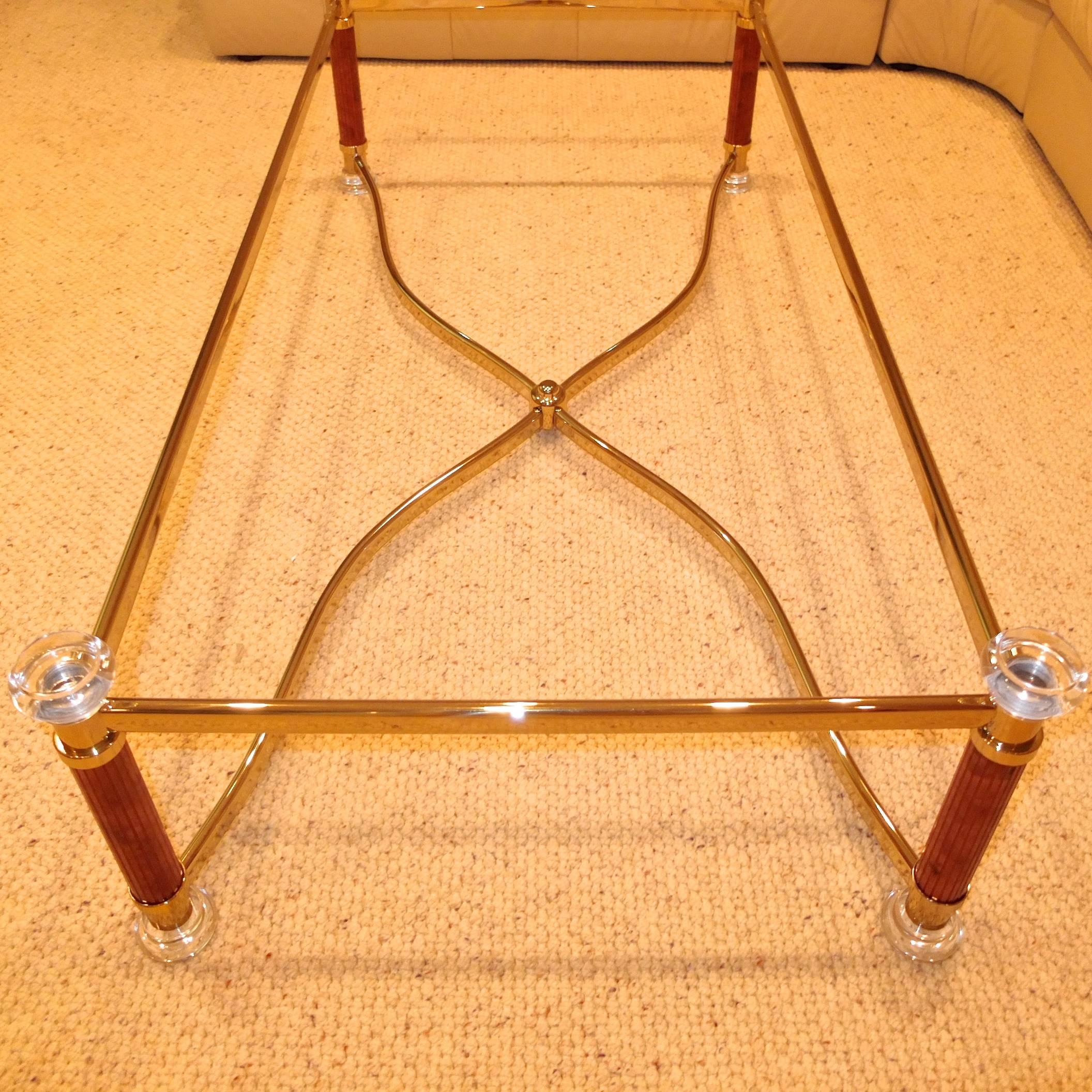 Jasper Stone, Lucite, Brass and Glass Top Cocktail Table In Excellent Condition For Sale In Hanover, MA
