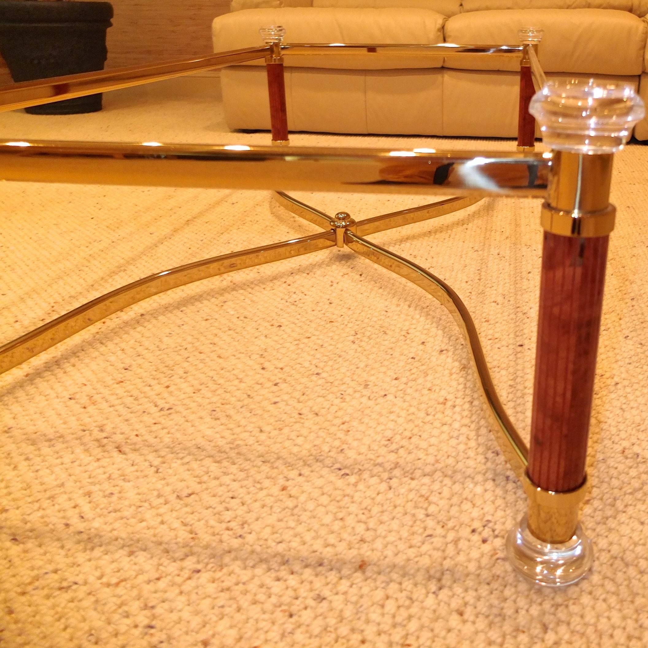 Late 20th Century Jasper Stone, Lucite, Brass and Glass Top Cocktail Table For Sale