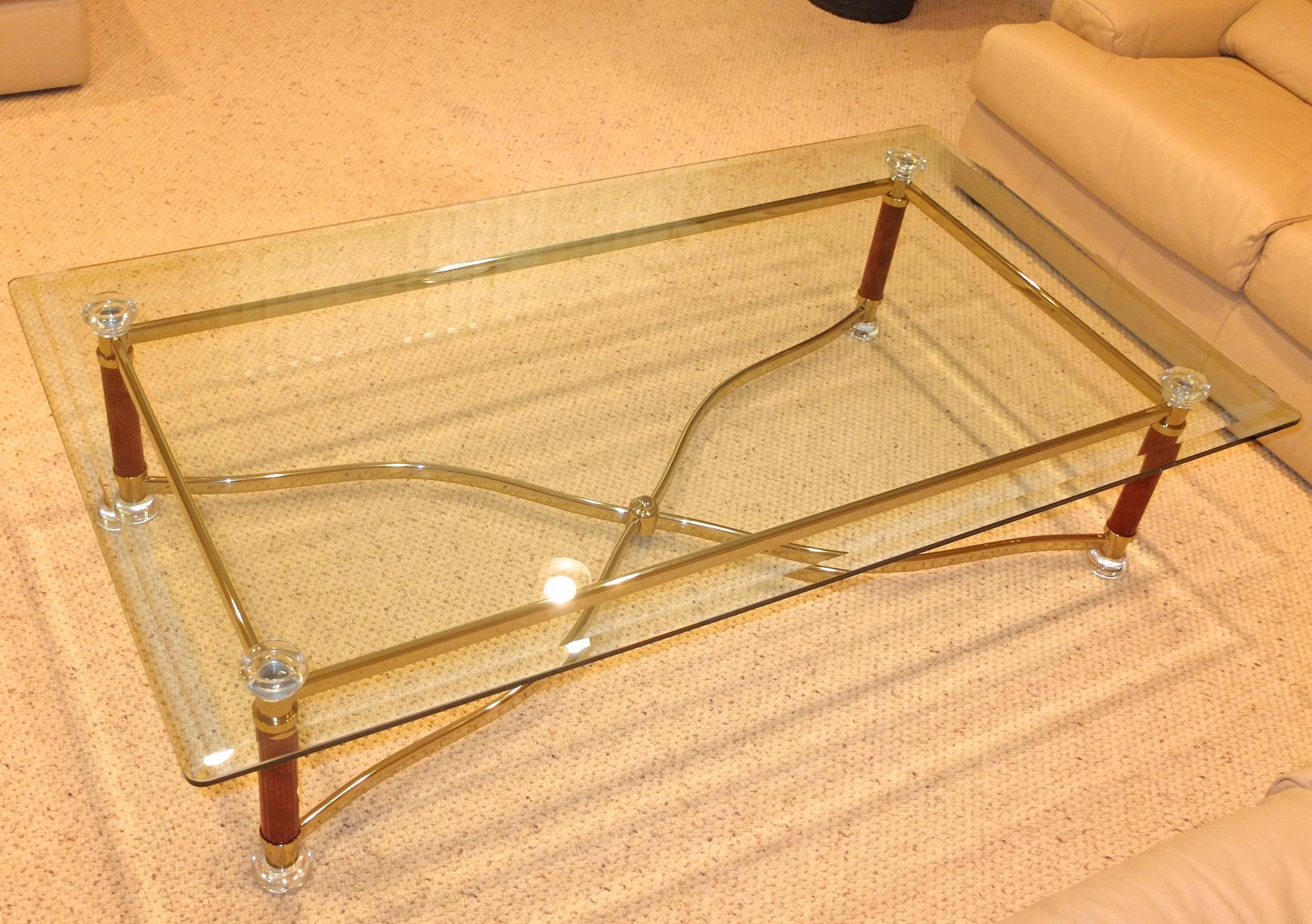 Jasper Stone, Lucite, Brass and Glass Top Cocktail Table For Sale 3