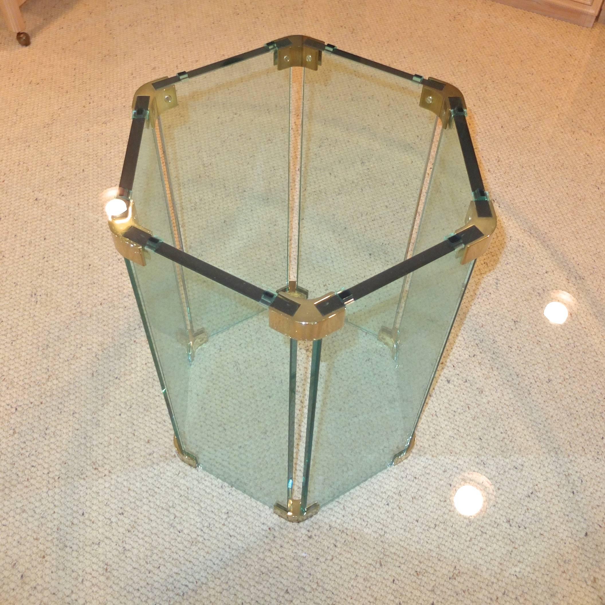 American Pace Collection Round Dining Table Hexagonal Glass and Brass Base