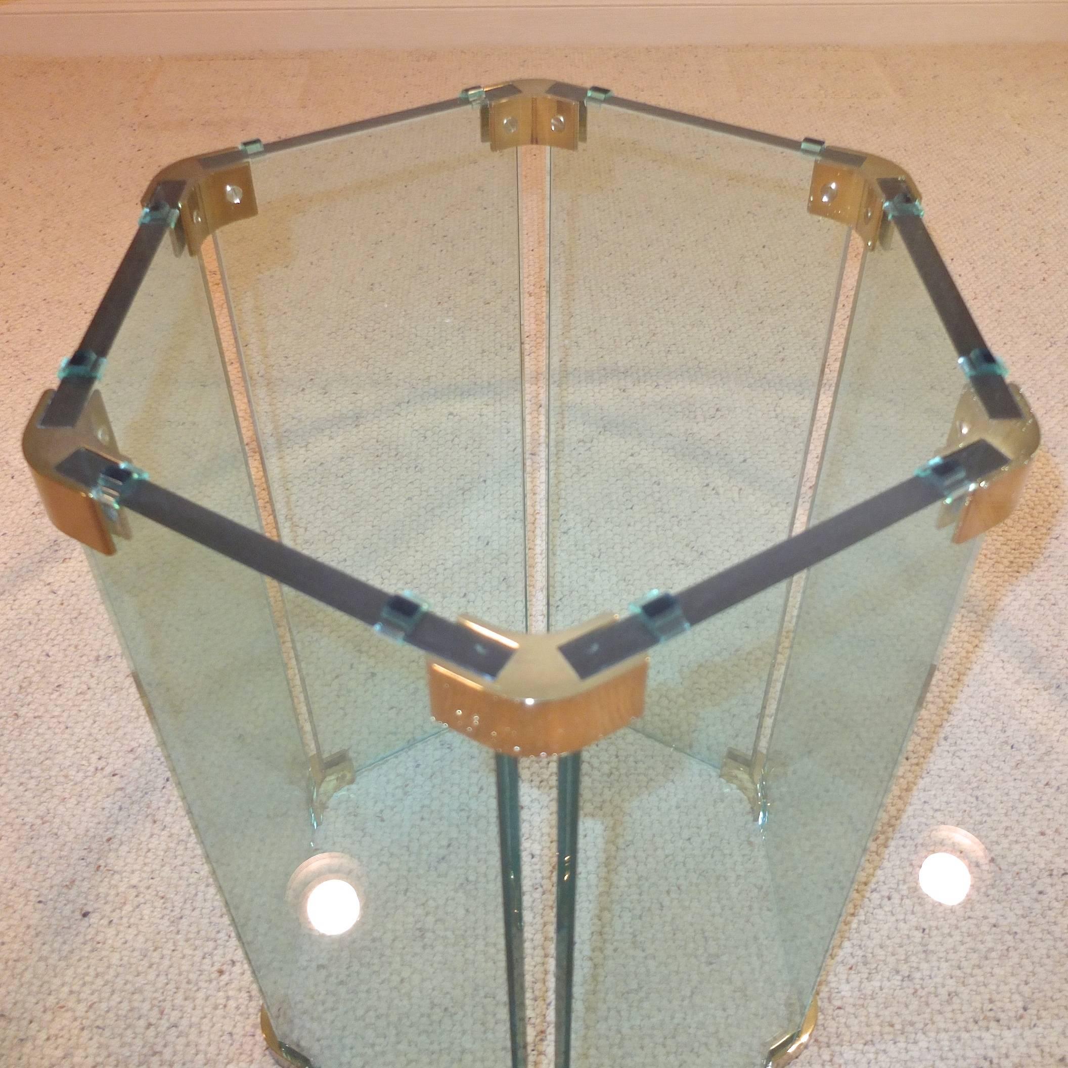 Pace Collection Round Dining Table Hexagonal Glass and Brass Base 2