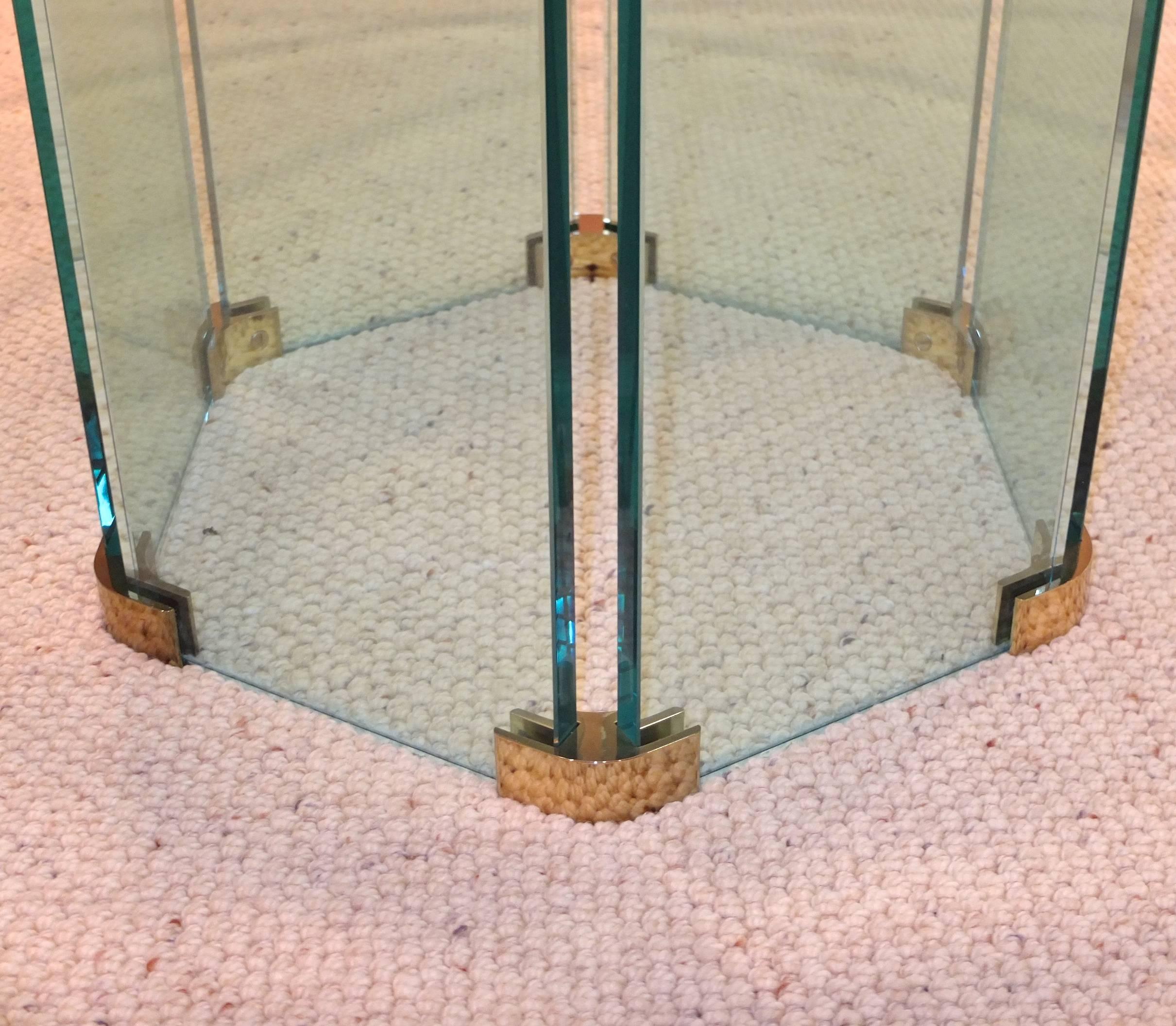 Pace Collection Round Dining Table Hexagonal Glass and Brass Base 3