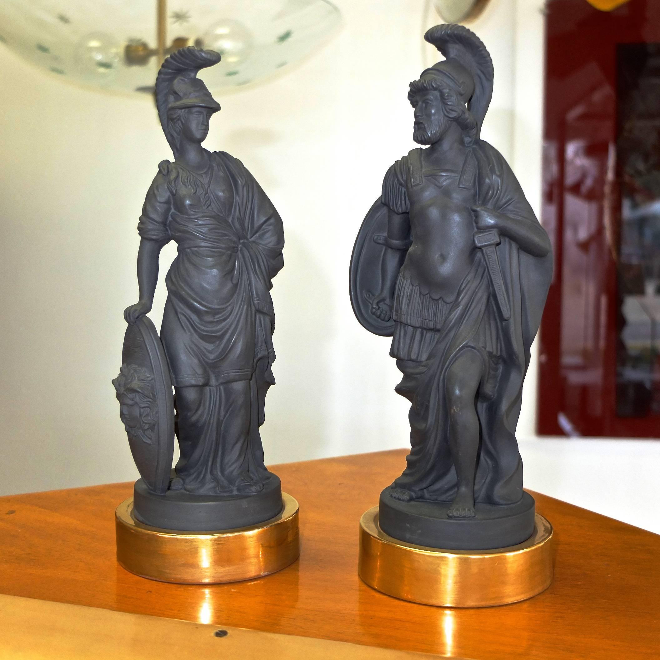 Italian Pair of Black Basalt Mottahedeh Figures from Classical Antiquity