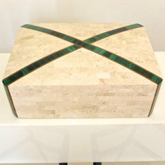 Large Tessellated Stone Box with Brass and Malachite