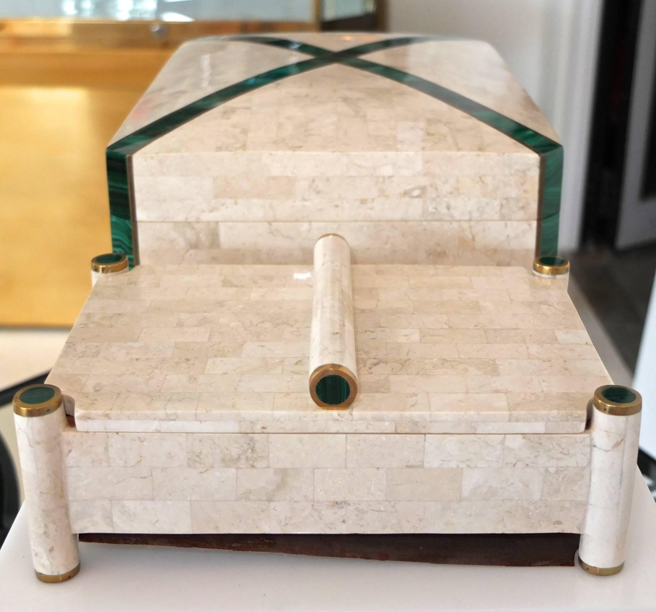 Large Tessellated Stone Box with Brass and Malachite 2