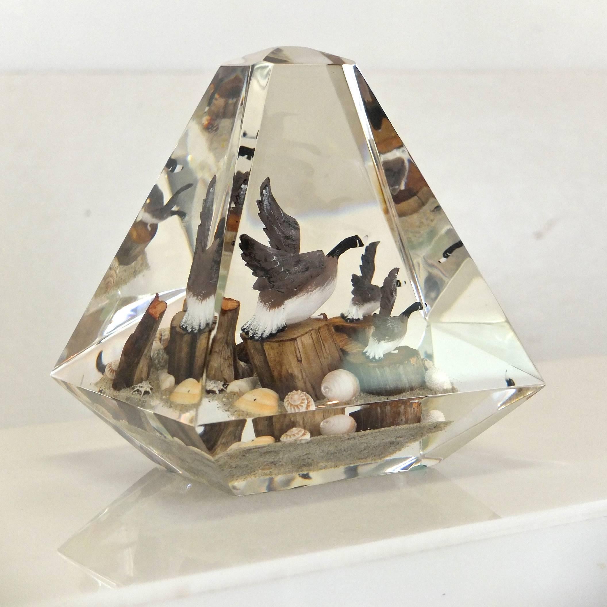 Modern Wild Geese in Lucite Obelisk after Alessandro Albrizzi For Sale