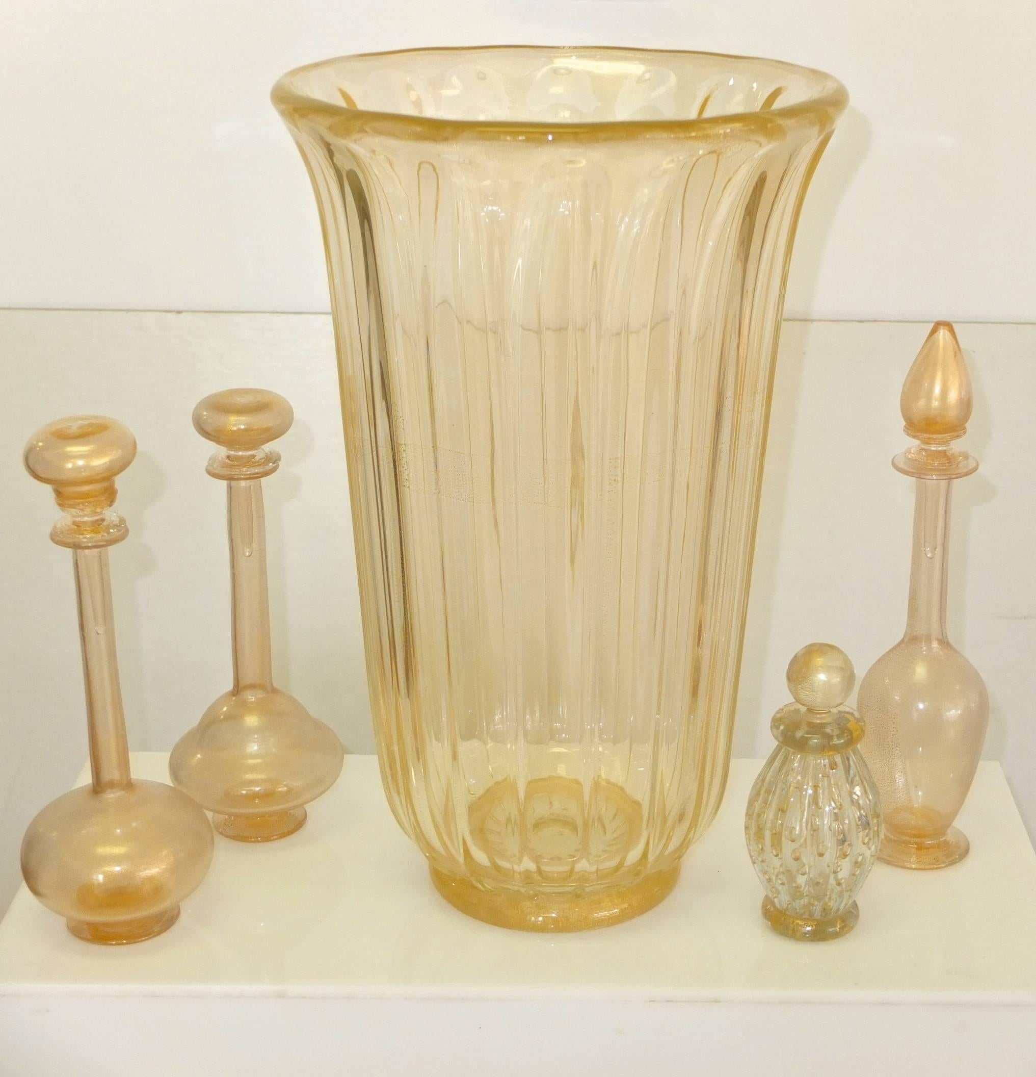 Seguso vase à fleurs Vetri d'Arte avec mouchetures dorées en vente 2