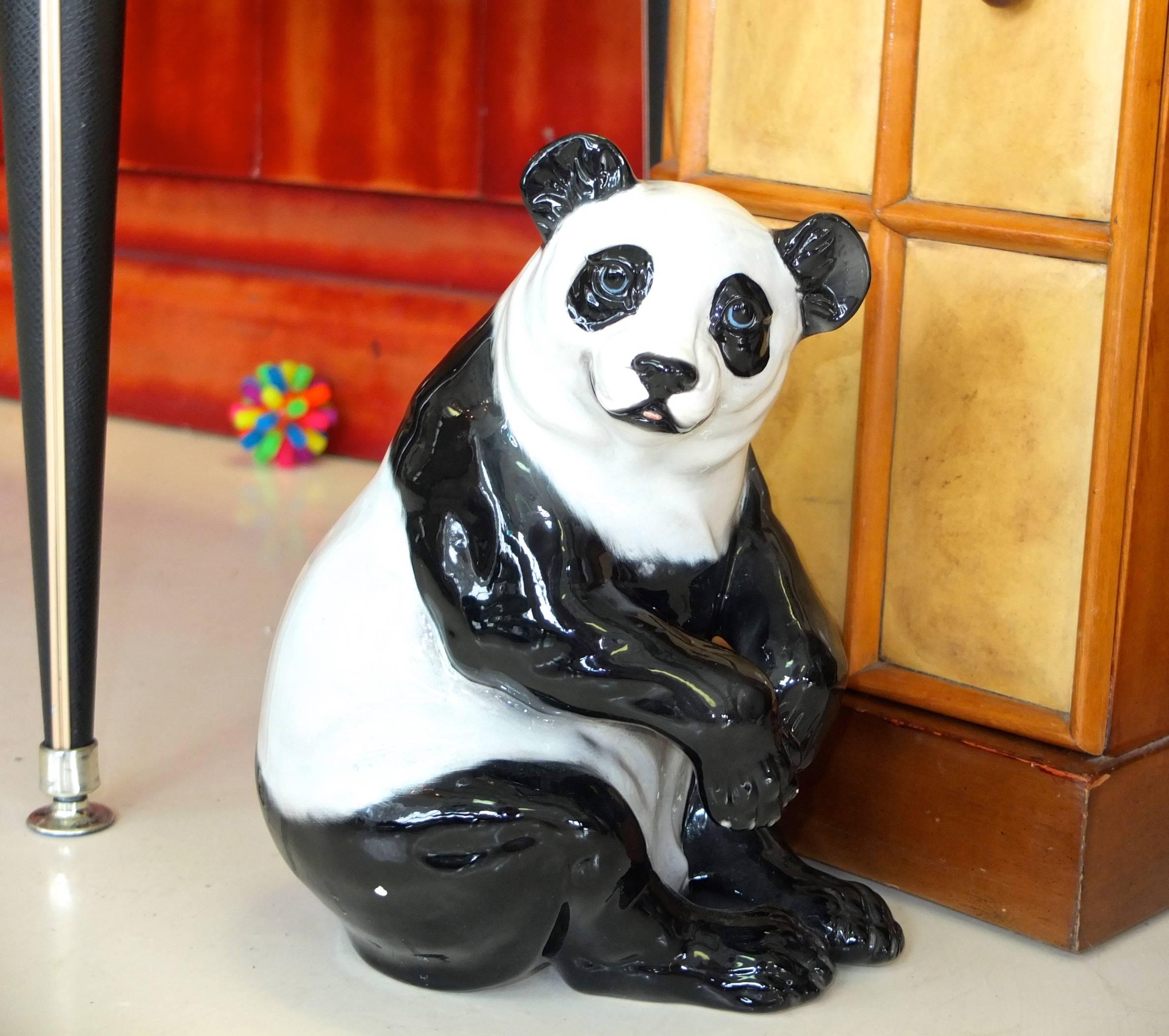 Italian Ceramic Boston Terrier and Panda In Excellent Condition For Sale In Hanover, MA
