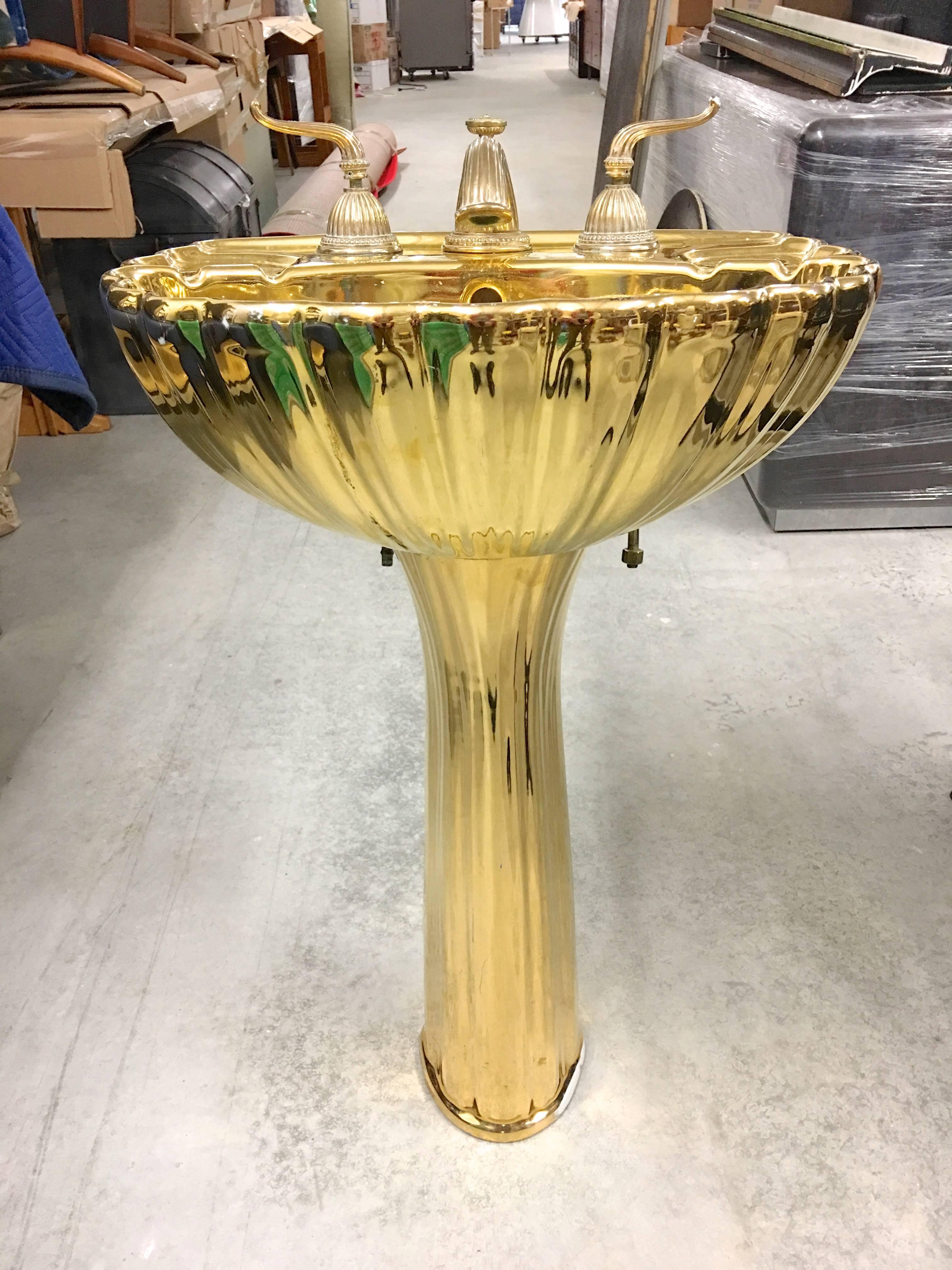 Italian Gold Porcelain Pedestal Sink