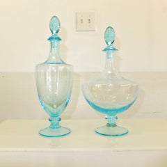 Italian Signed Blue Blown Glass Decanters