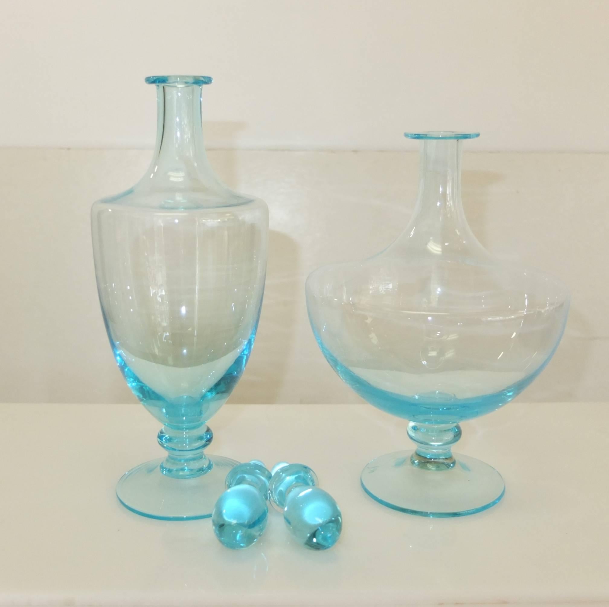 Italian Signed Blue Blown Glass Decanters 1
