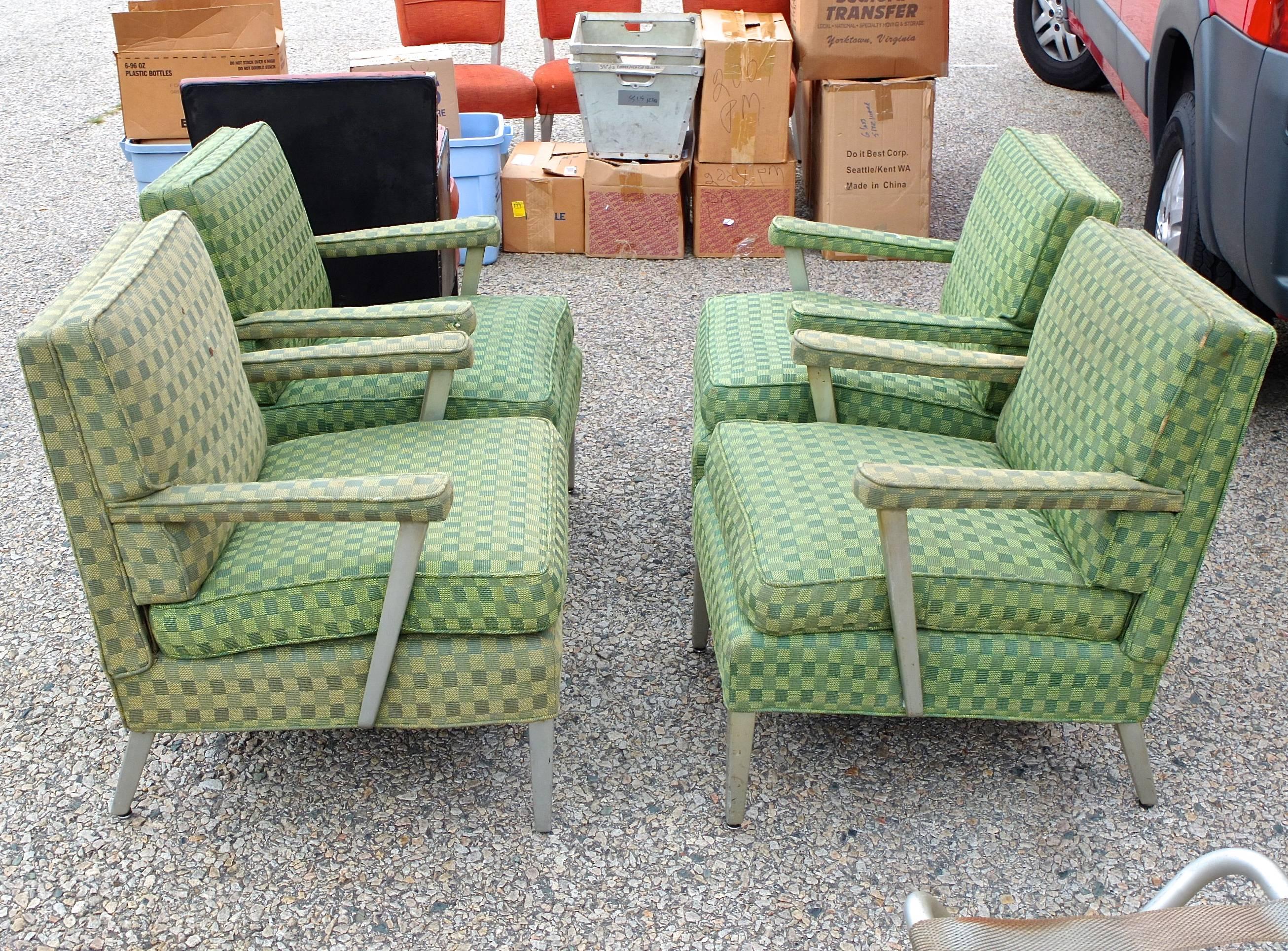 Set of four armchairs from an original First Class state room of the SS United States transatlantic ocean liner whose maiden voyage was in 1952. Designed by naval architect William Francis Gibbs and interior designer Dorothy Marckwald.
Launched in