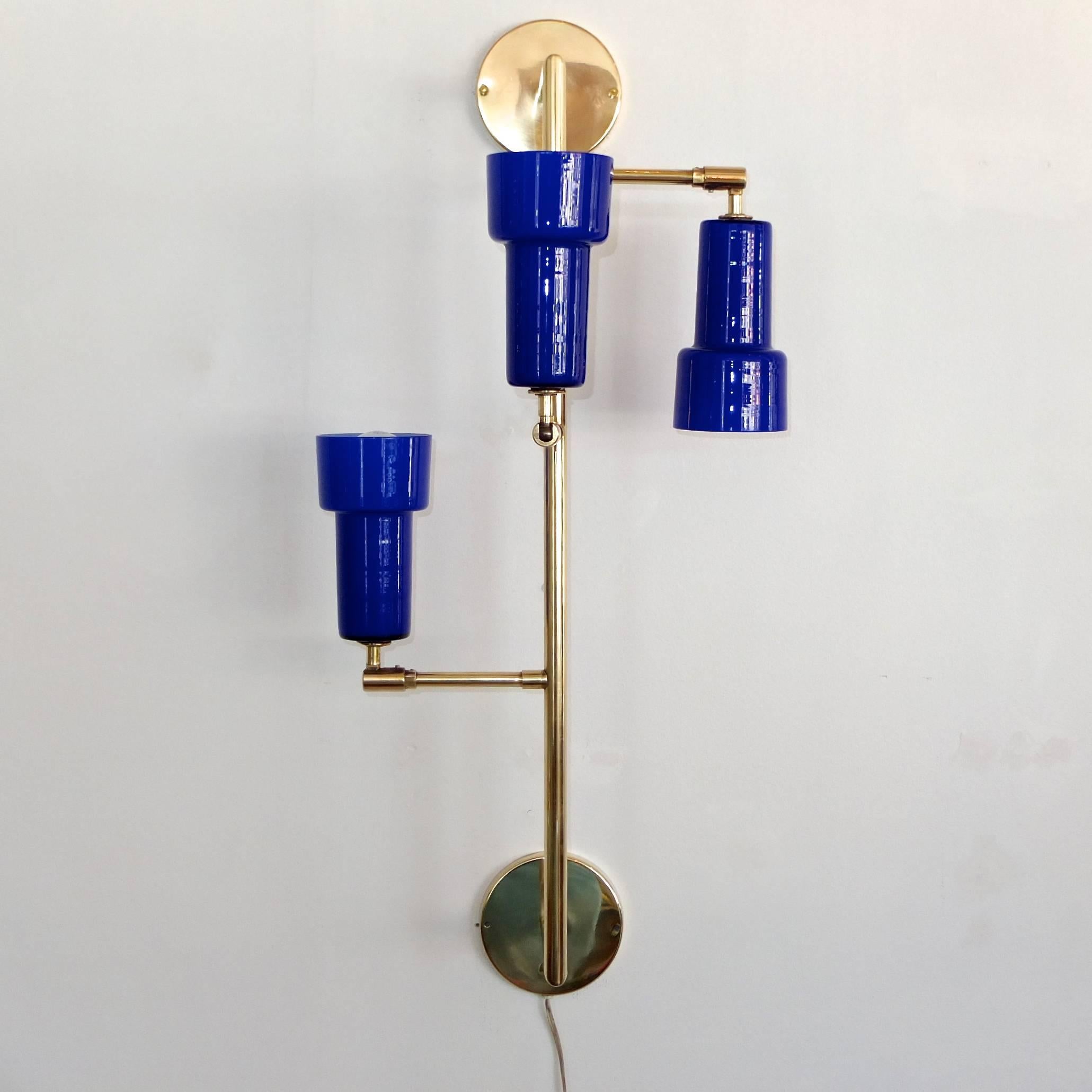 American Alessandro Pianon Brass and Cobalt Glass Bracket Sconce