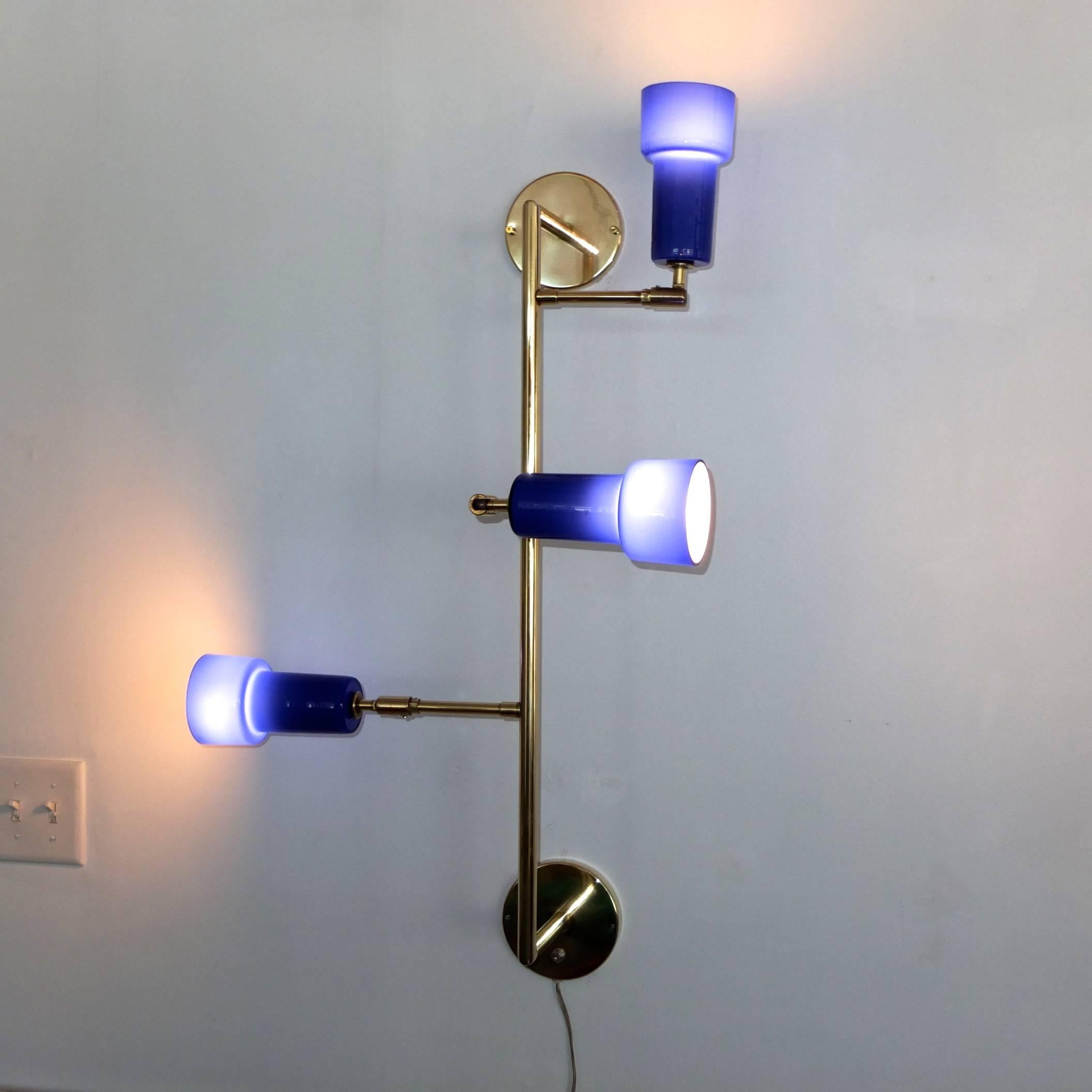 Alessandro Pianon Brass and Cobalt Glass Bracket Sconce 1