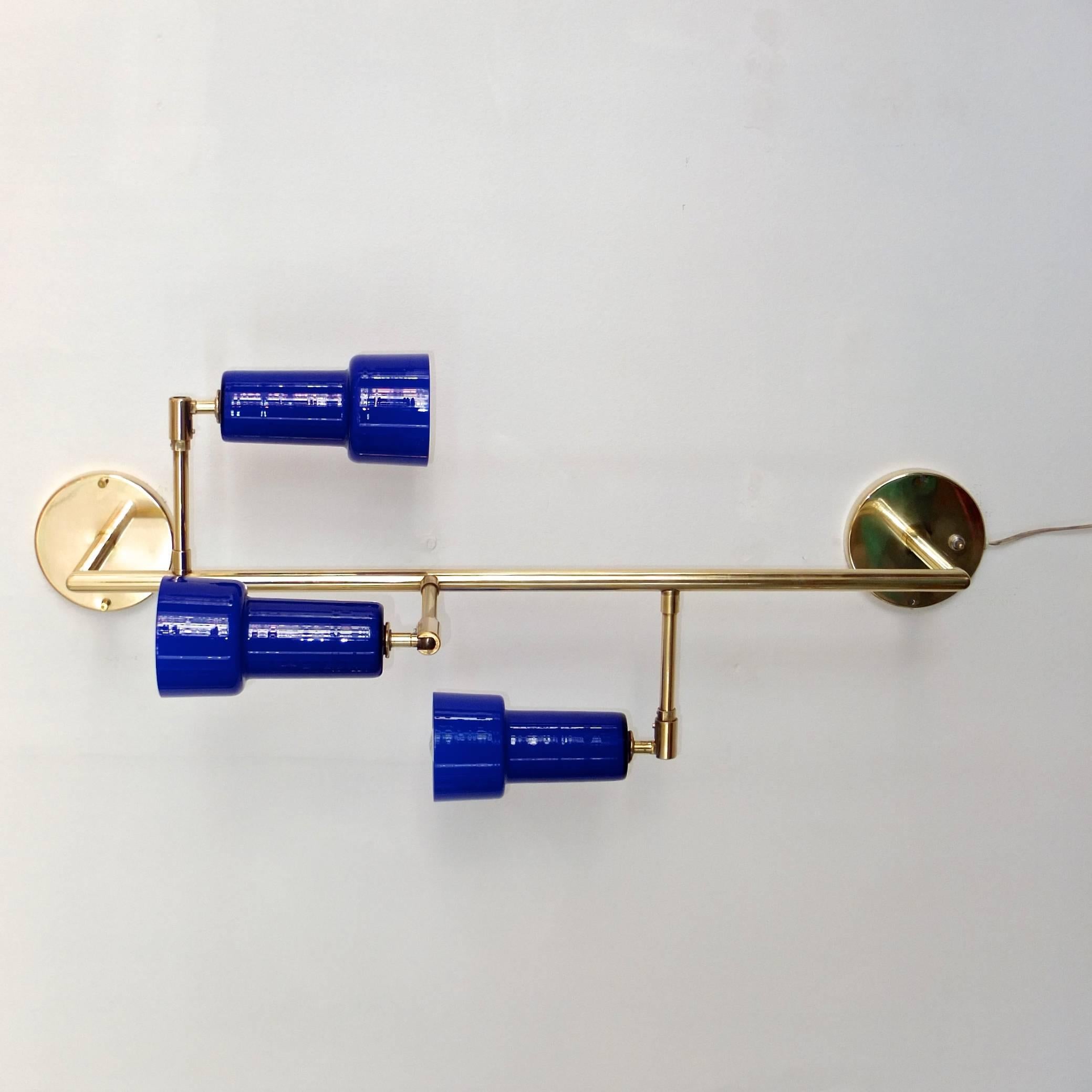 Alessandro Pianon Brass and Cobalt Glass Bracket Sconce 2
