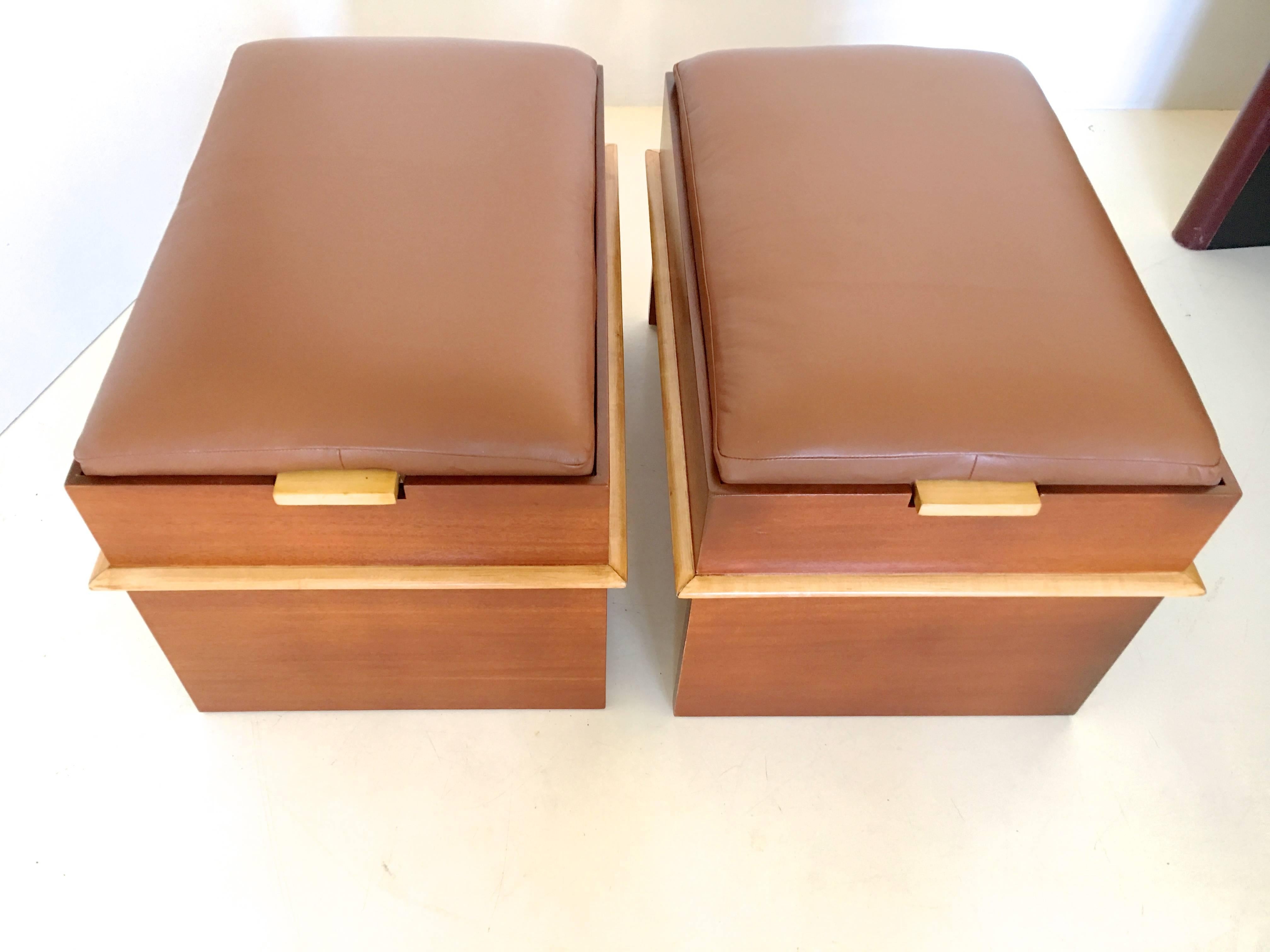 Leather Pair of Paul Frankl Storage Benches from the Station Wagon Group