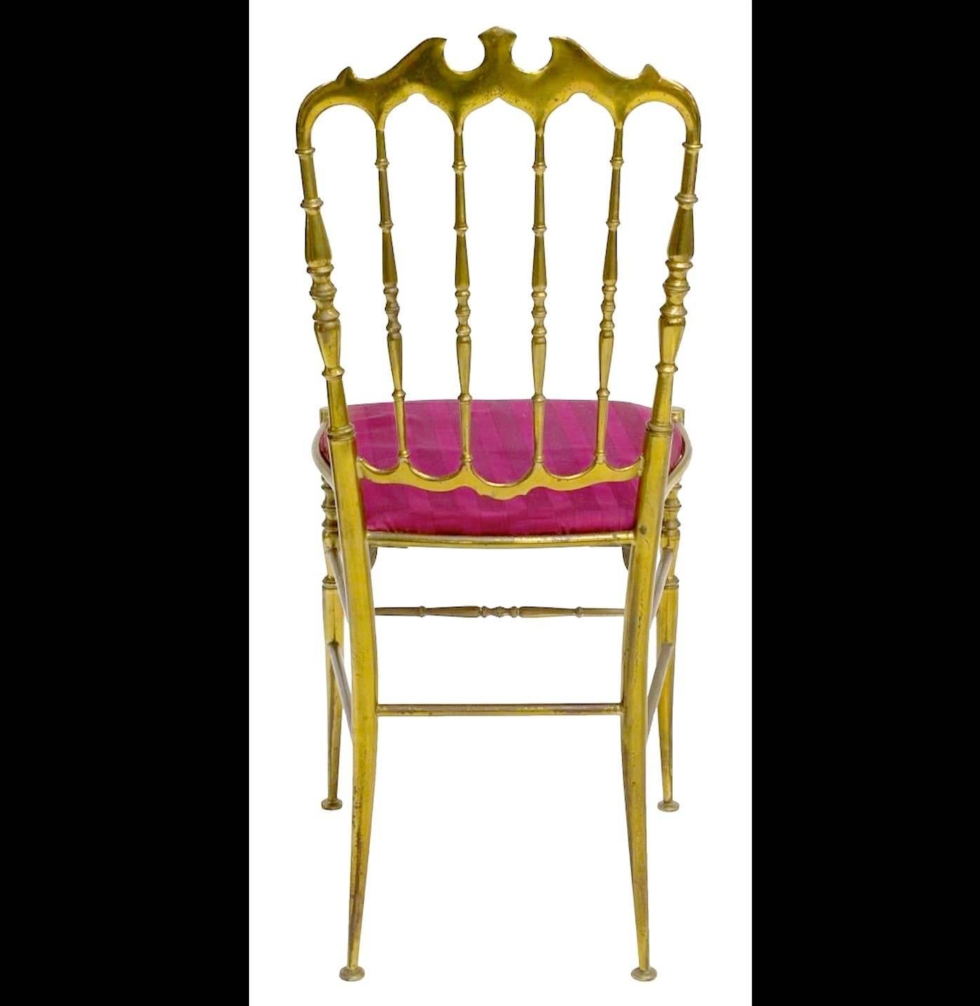 Hollywood Regency Pair of Solid Brass Chiavari Chairs