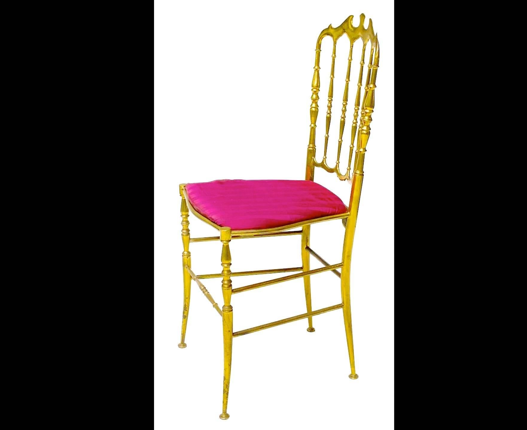 Italian Pair of Solid Brass Chiavari Chairs