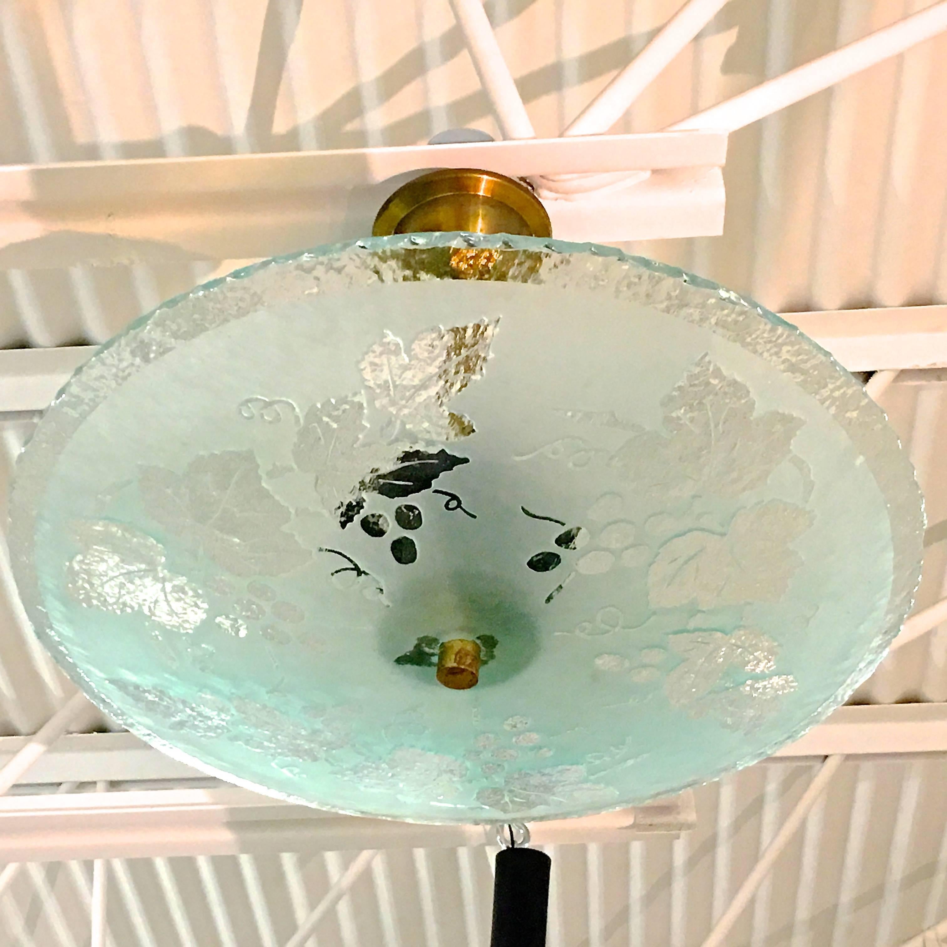 Mid-20th Century Swedish Etched Glass Bowl Pendant Light