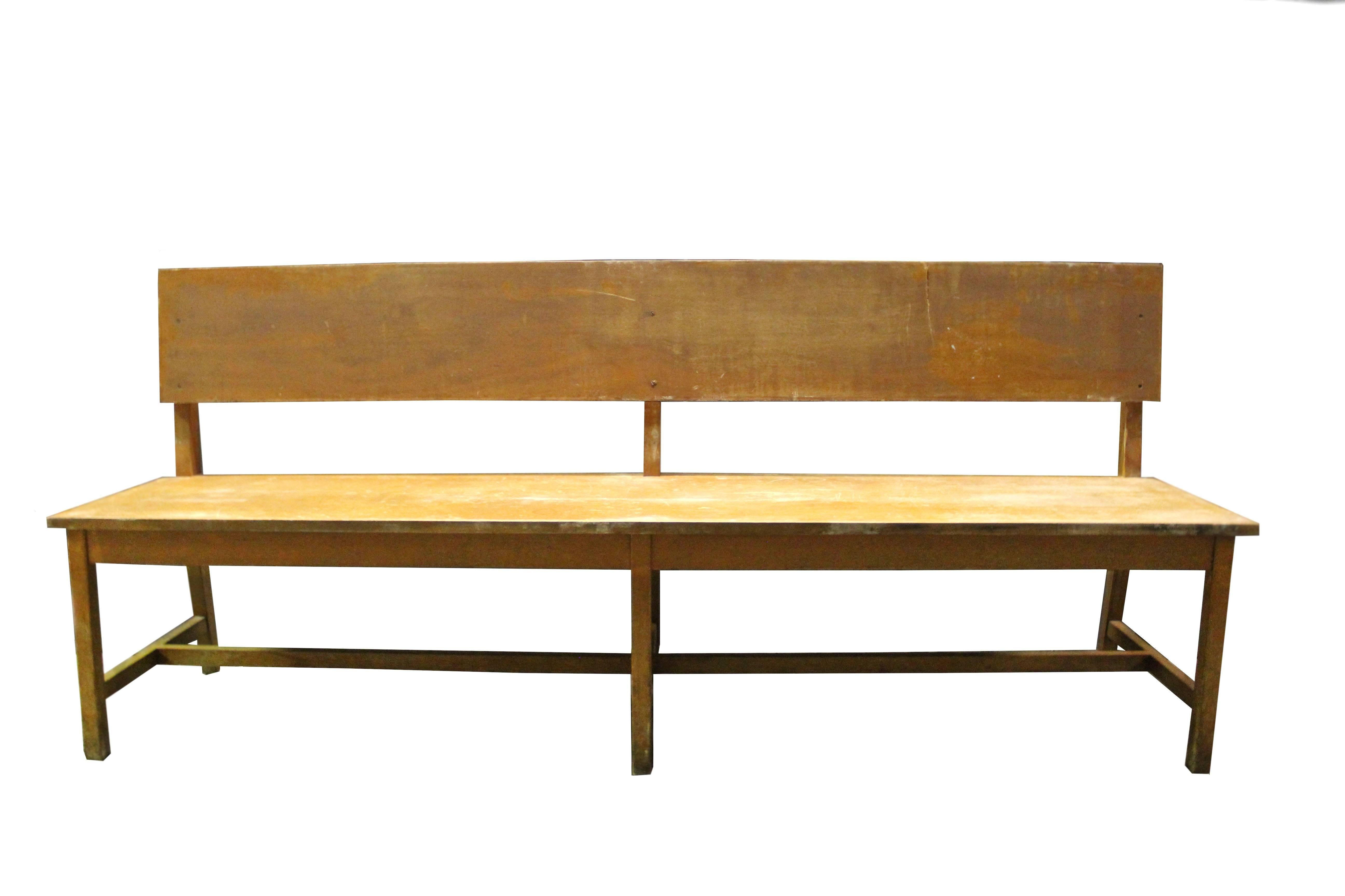 Set of six 79 inch long wooden benches from Israel.  Will sell as a pair or as a set of 3 or more. 