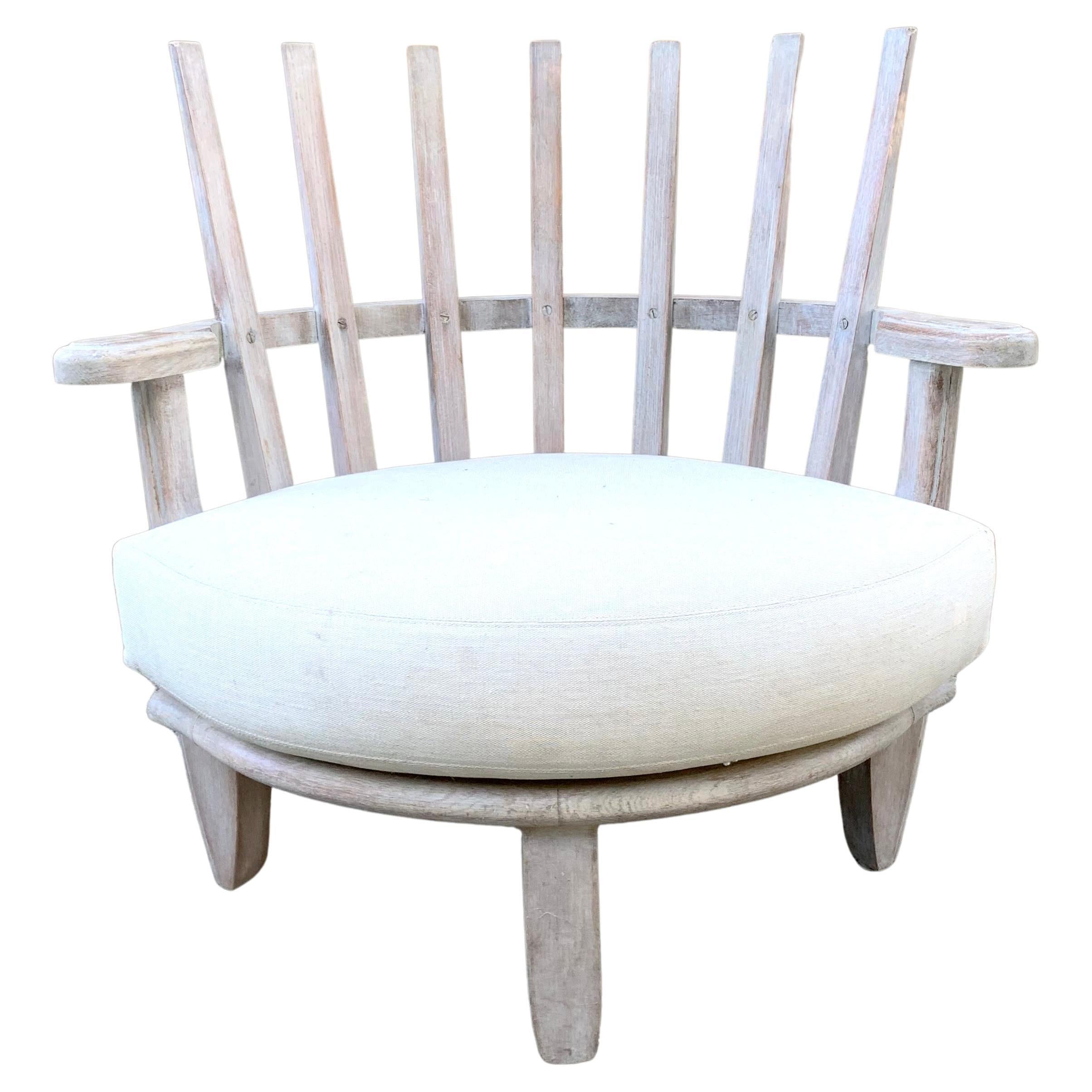 Rounded Slat Back Chair in the style of Guillerme & Chambron For Sale