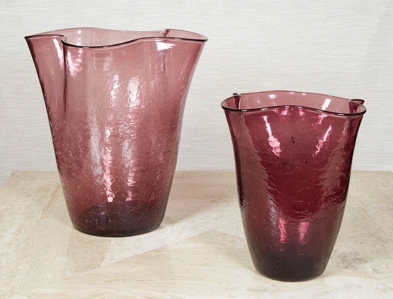 Pair of Organic Crackled Amethyst Glass Vases

Large Vase: 12.5