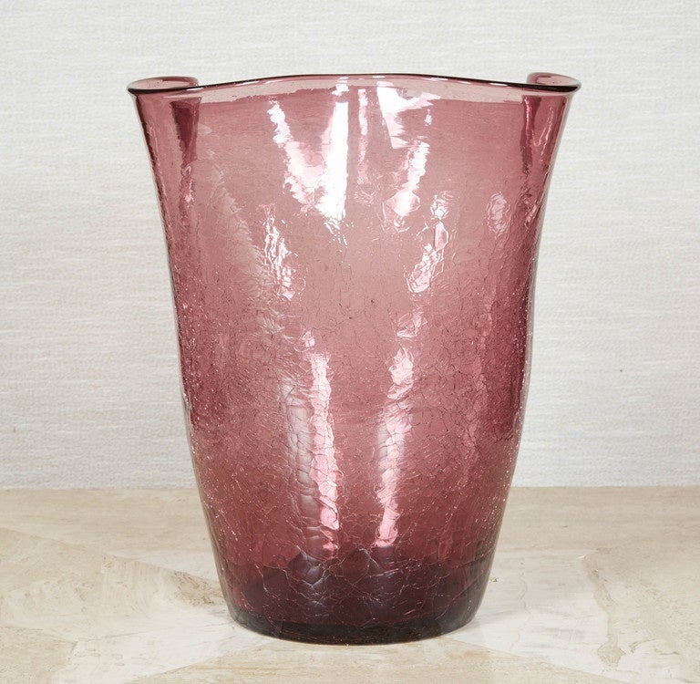 Pair of Organic Crackled Amethyst Glass Vases In Excellent Condition In New York, NY