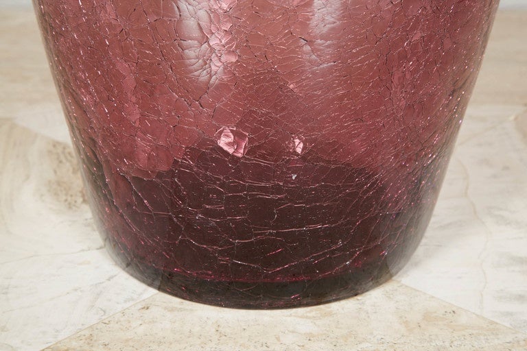 20th Century Pair of Organic Crackled Amethyst Glass Vases