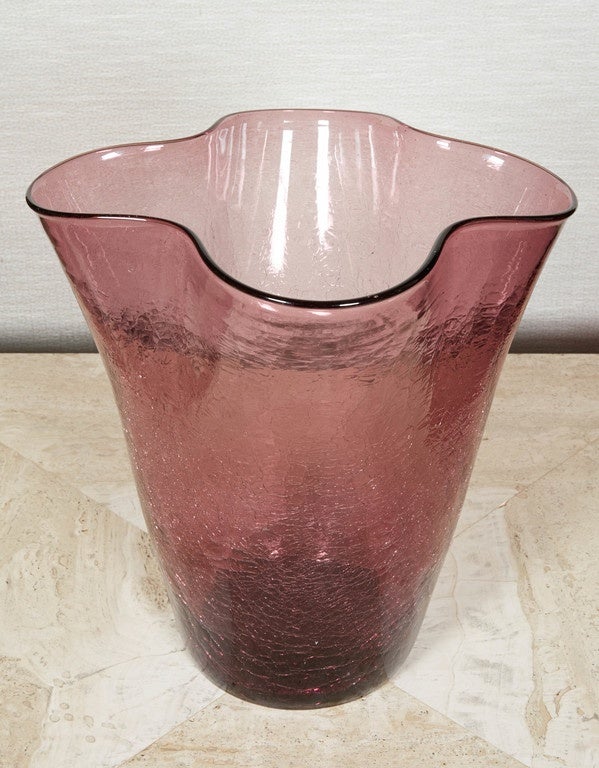 Art Glass Pair of Organic Crackled Amethyst Glass Vases