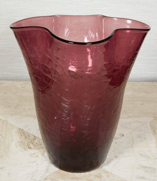 Pair of Organic Crackled Amethyst Glass Vases 1