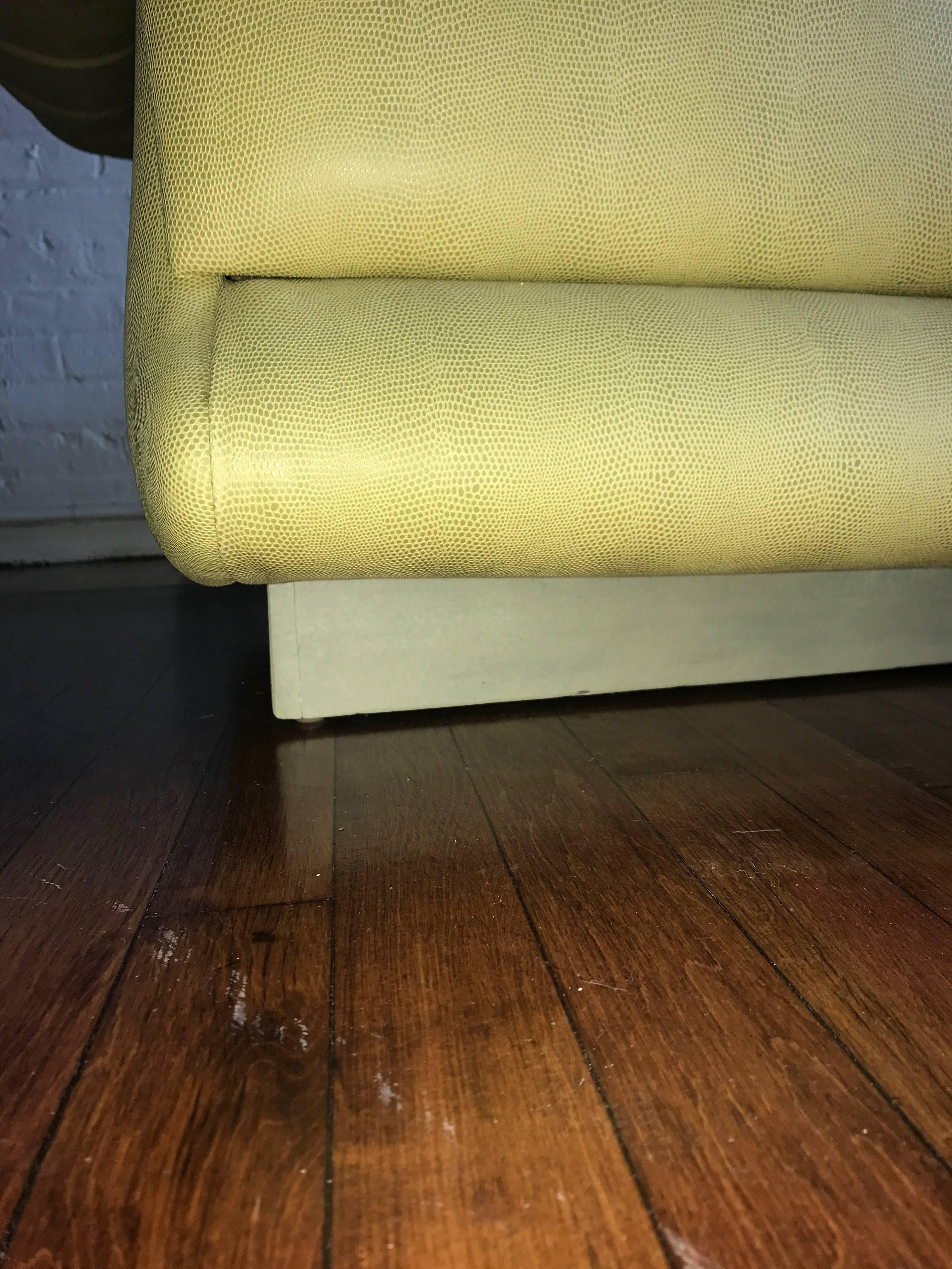 Upholstery Mod Overstuffed Green Vinyl Lounge Chair For Sale