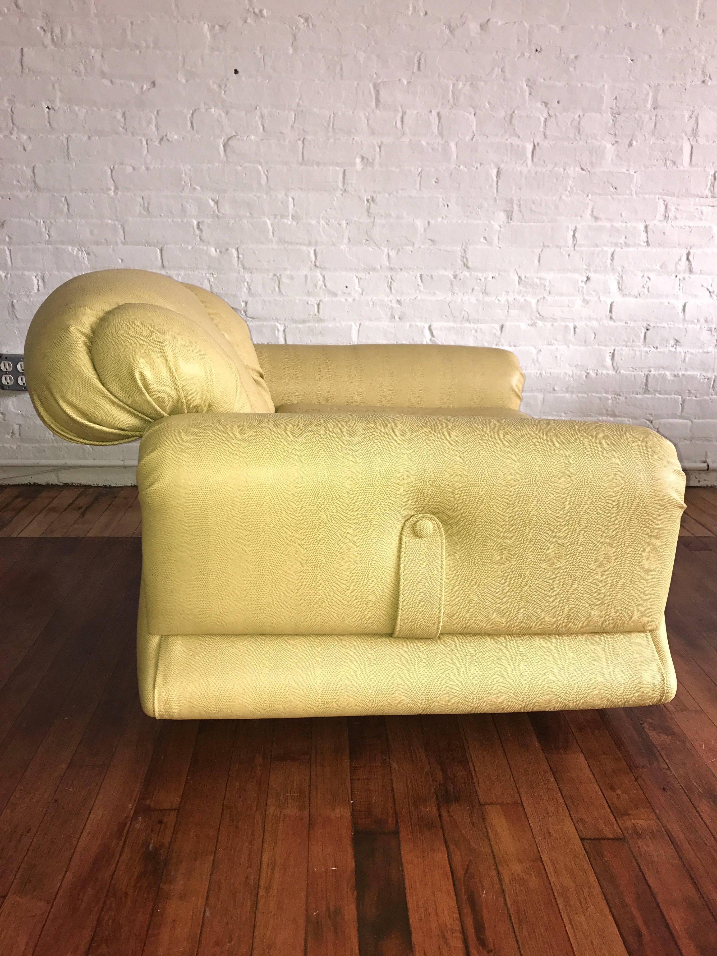 Mod Overstuffed Green Vinyl Lounge Chair For Sale 1