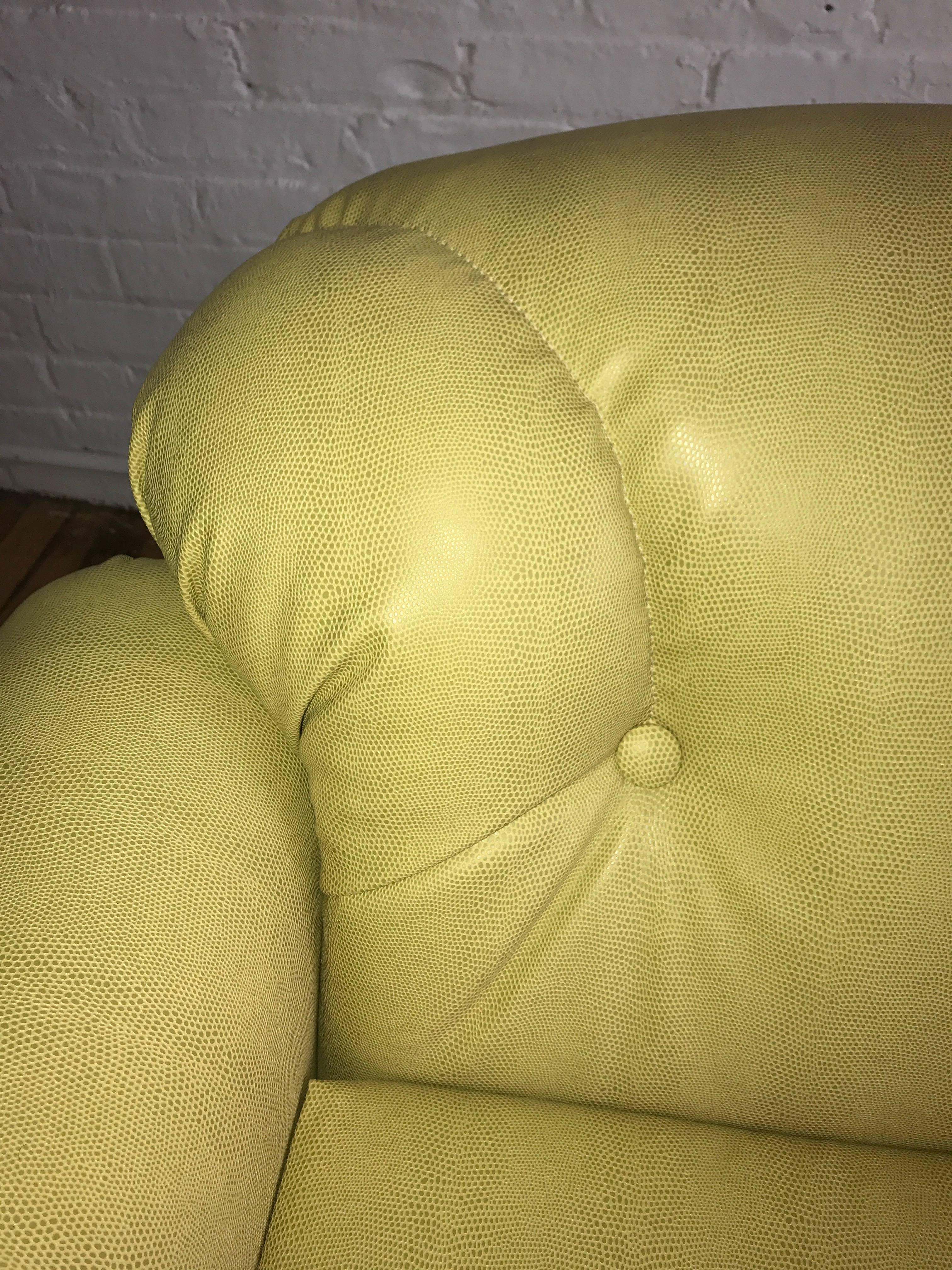 Mod Overstuffed Green Vinyl Lounge Chair For Sale 2