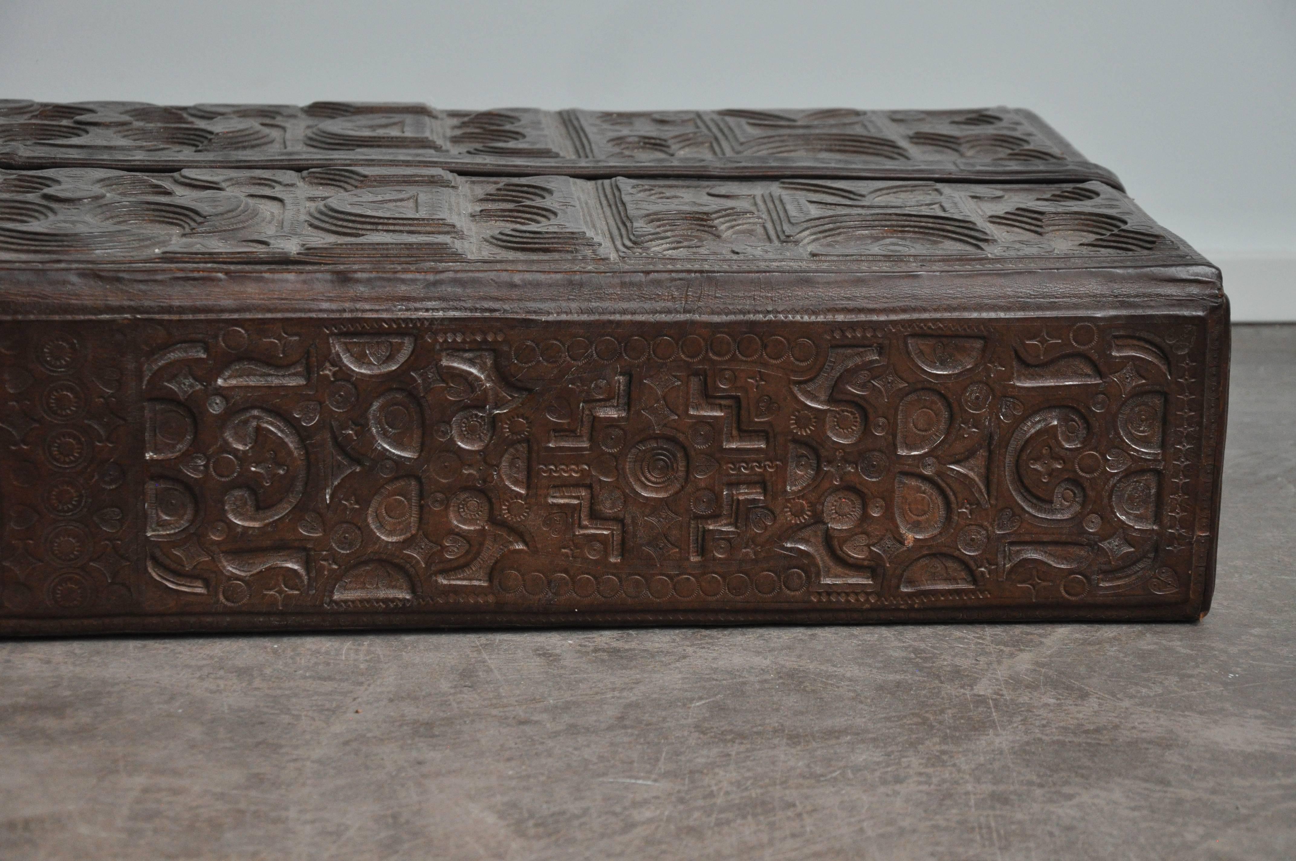 Embossed Early 20th Century Tooled Leather Box from Morocco For Sale