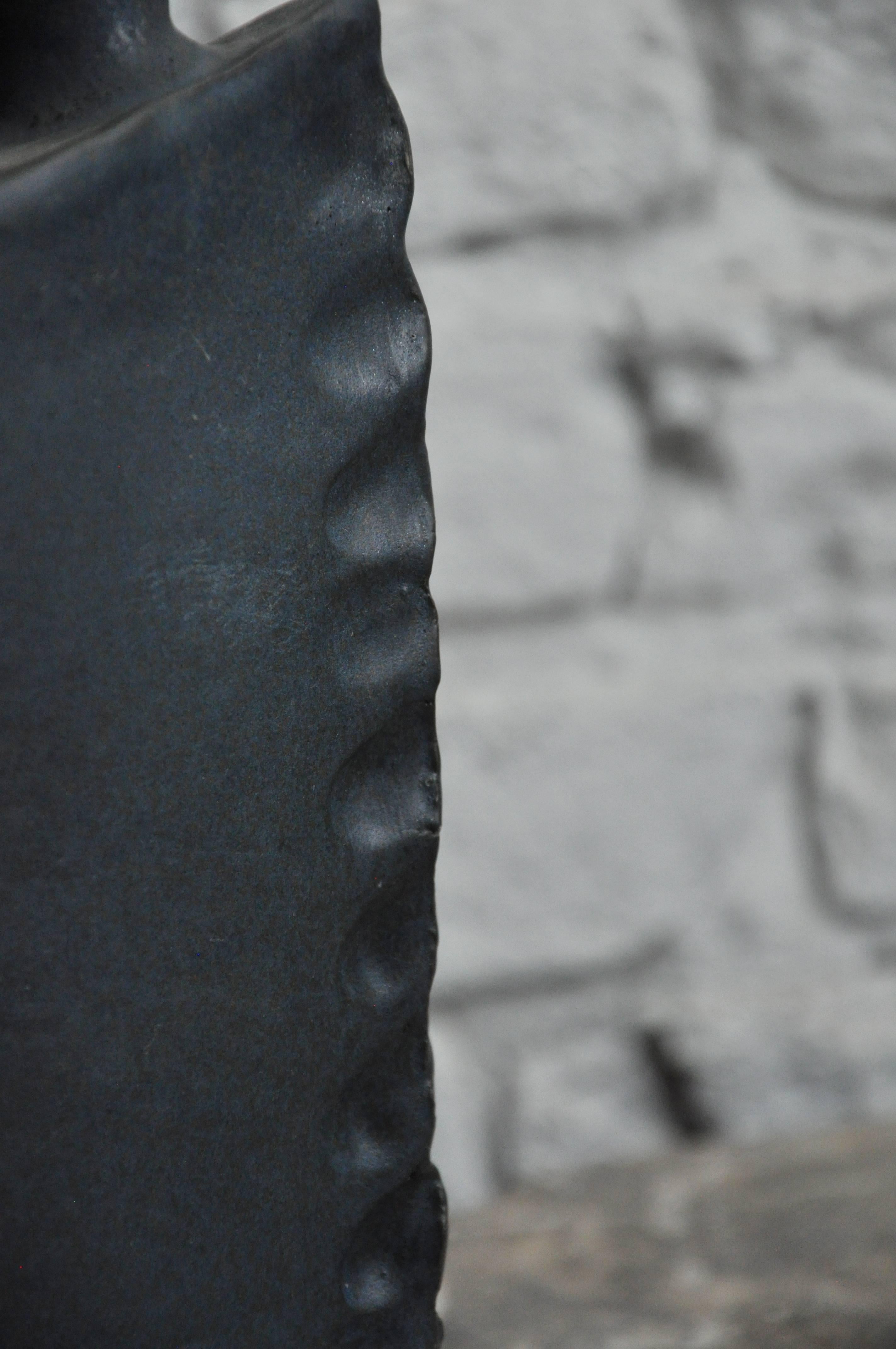 Ceramic Mid 20th Century American Three Leg Studio Pot in Dark Teal Blue