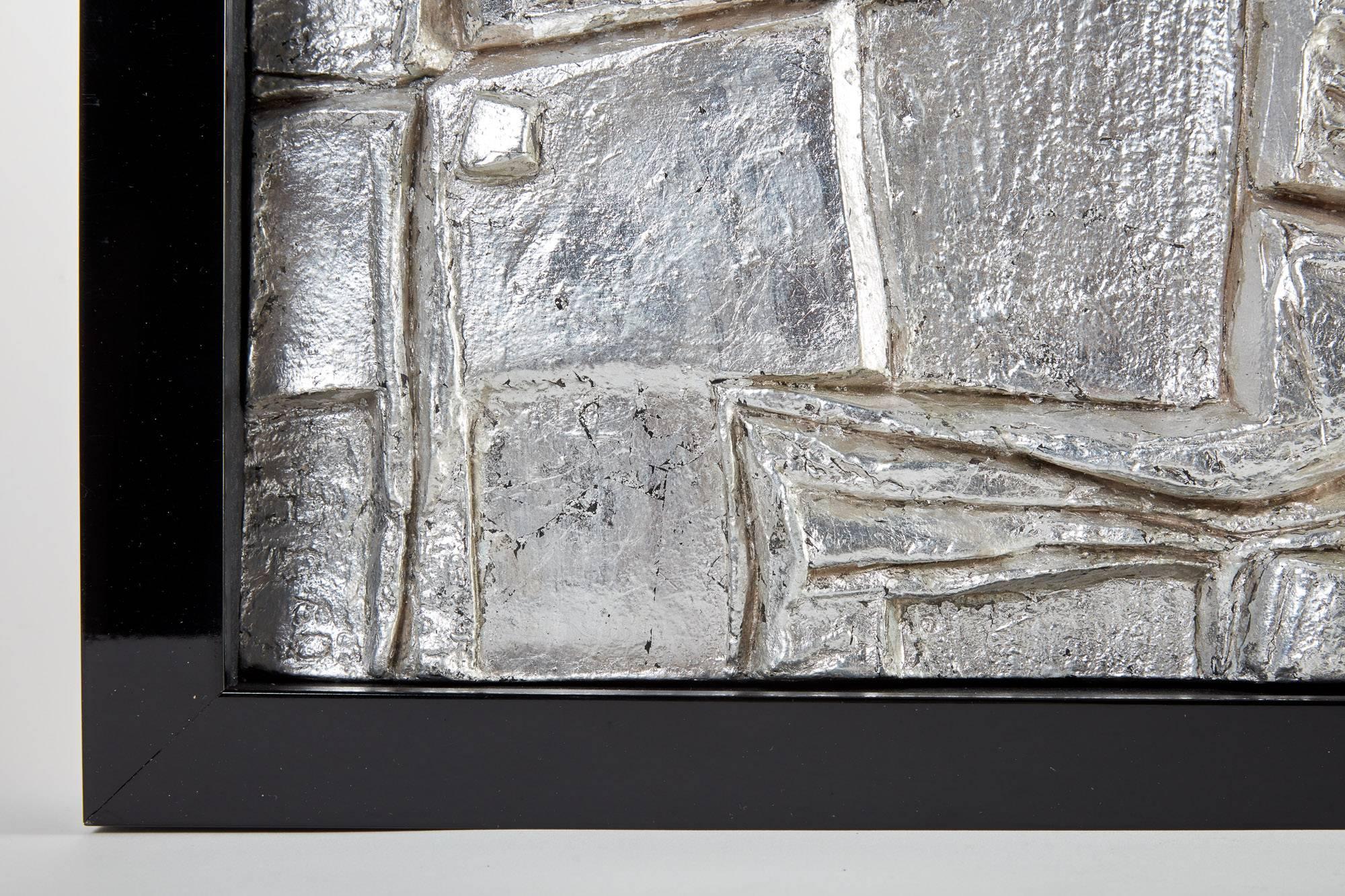 Mid-20th Century French Framed Abstract Plaster/Silver Leaf Sculpture #2 In Good Condition For Sale In Chicago, IL