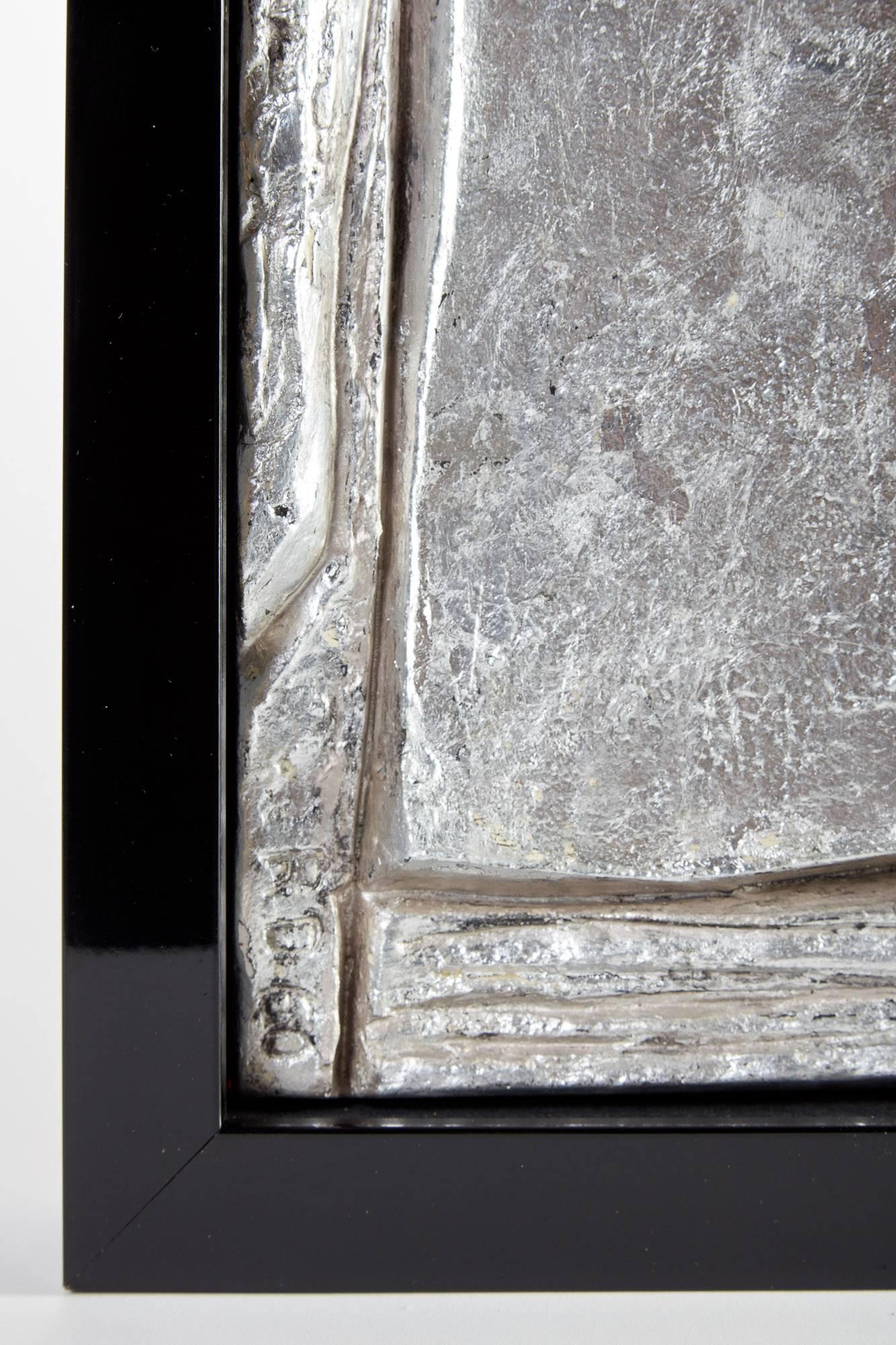 Mid-20th Century French Framed Abstract Plaster/Silver Leaf Sculpture #1 In Good Condition For Sale In Chicago, IL