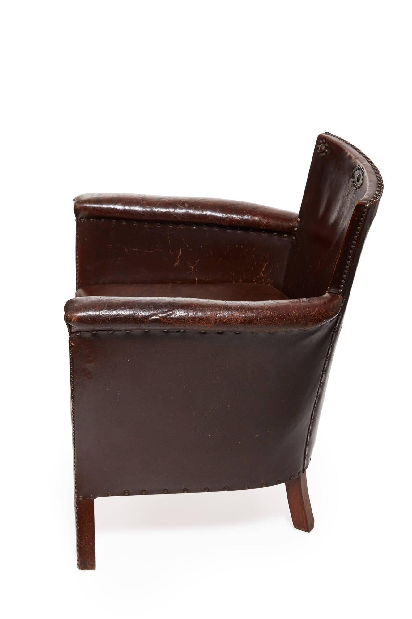 20th century Otto Schultz Swedish Leather Armchair. 
Original Leather /Nail Heads which are in great vintage condition 
Seat cushion is newly reupholstered in matching leather  
