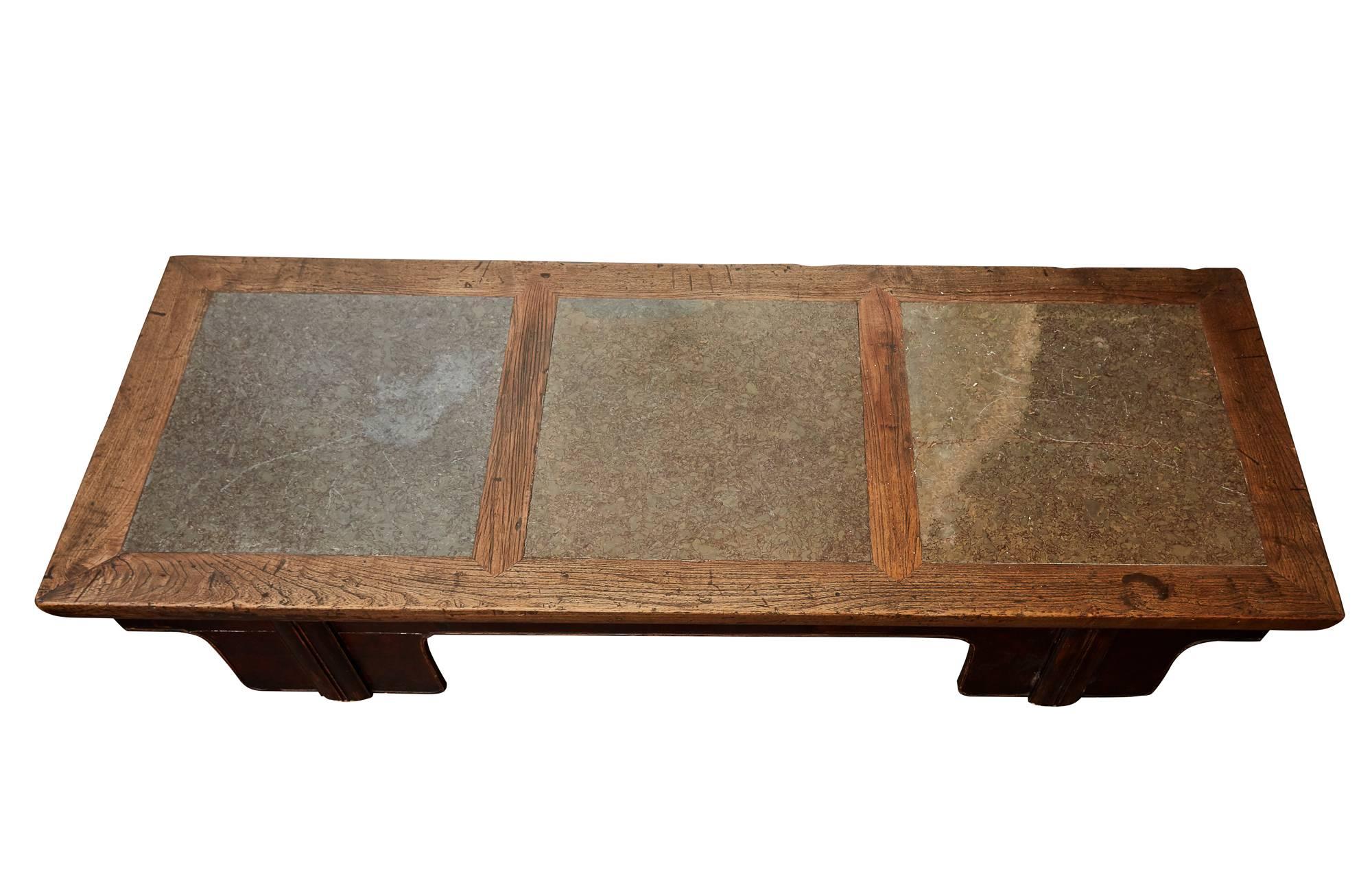 18th Century Chinese Puddle Stone Low Calligraphy Table In Excellent Condition In Chicago, IL