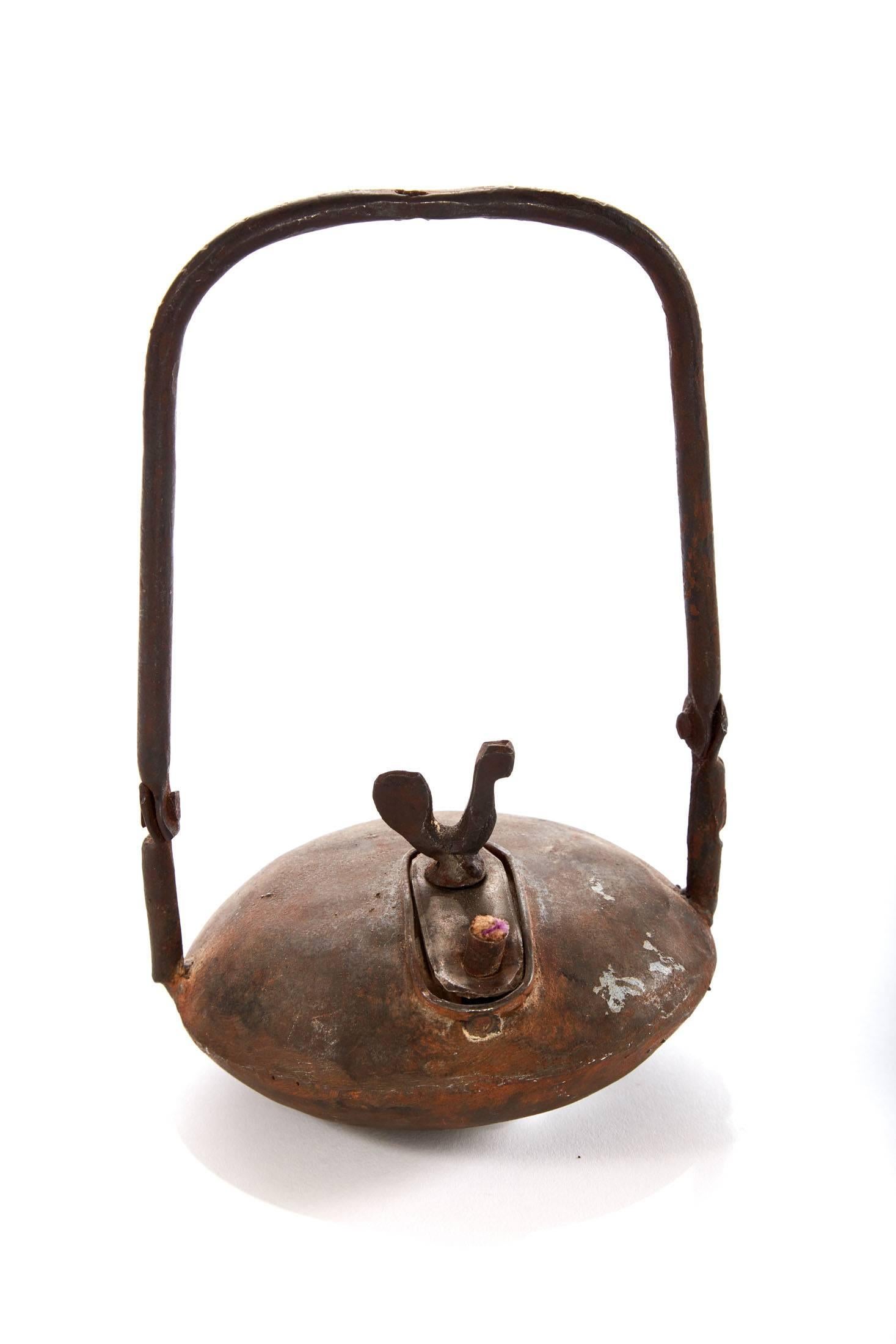 19th Century French Primitive Hanging Oil Lamp In Good Condition In Chicago, IL