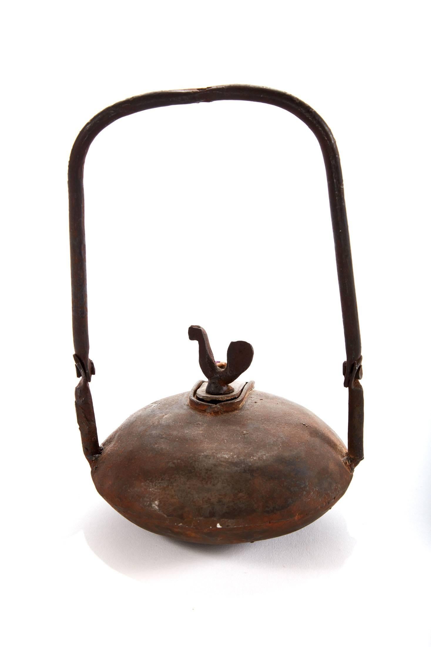 Hammered 19th Century French Primitive Hanging Oil Lamp