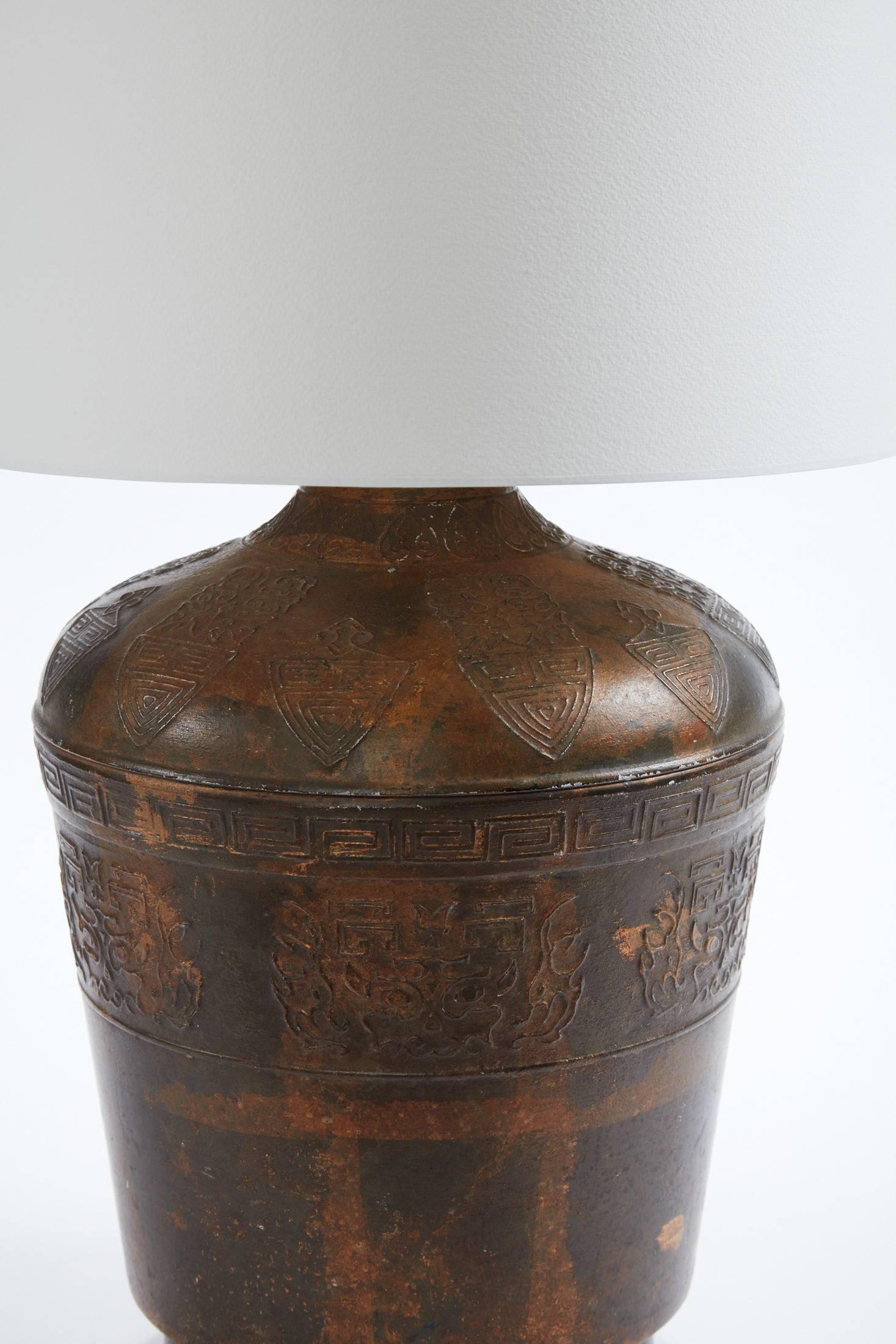 Mid-20th century etched brass lamp with custom French paper shade 


Lamp dimensions: 30.5