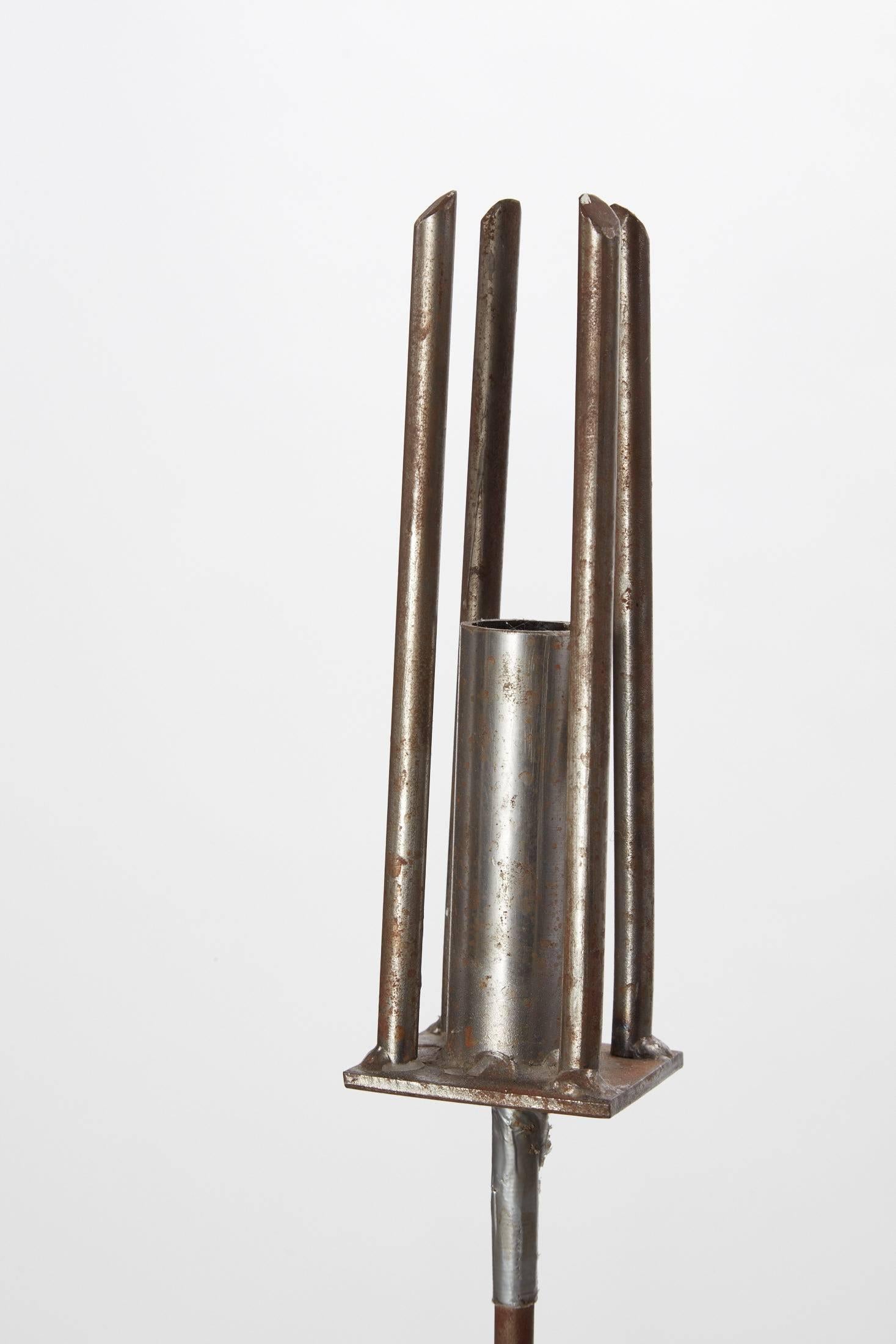 American 20th Century Pair of Tall / Floor Iron Candlesticks