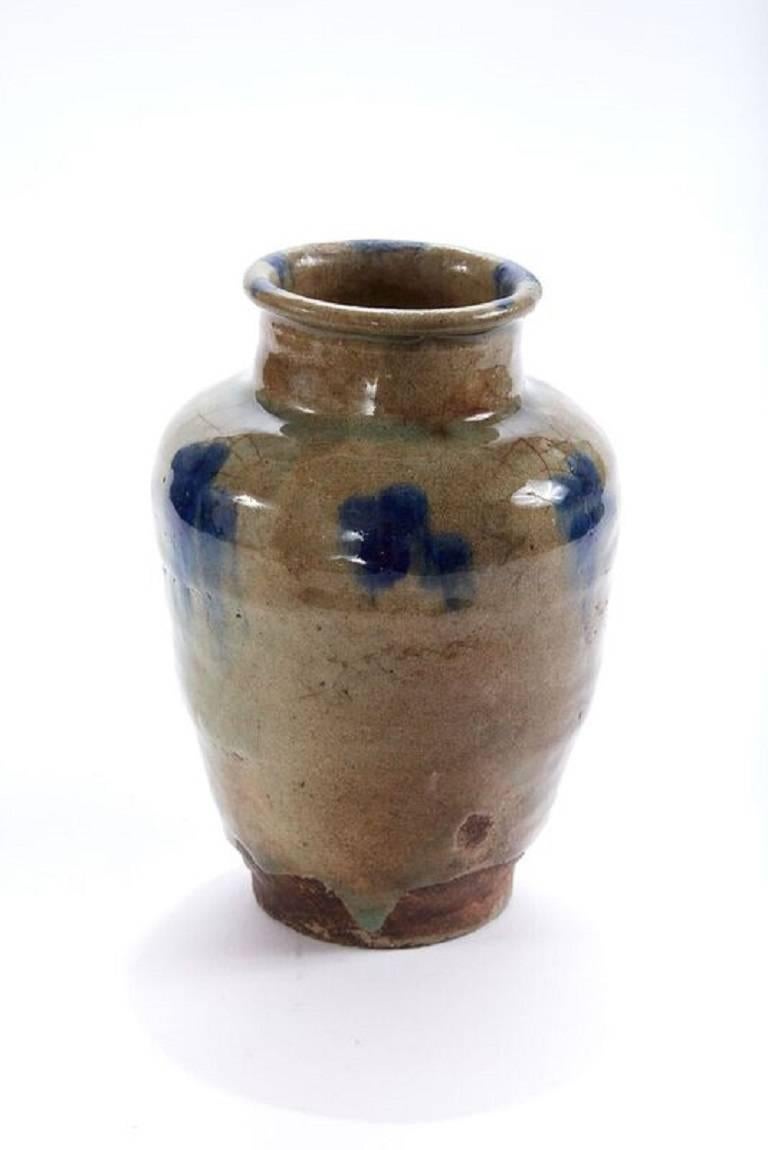 Early 19th century crackle glazed painted Persian urn
Rare and beautiful colorations 
Measures: 5.5 inch H x 5.25 inch D.