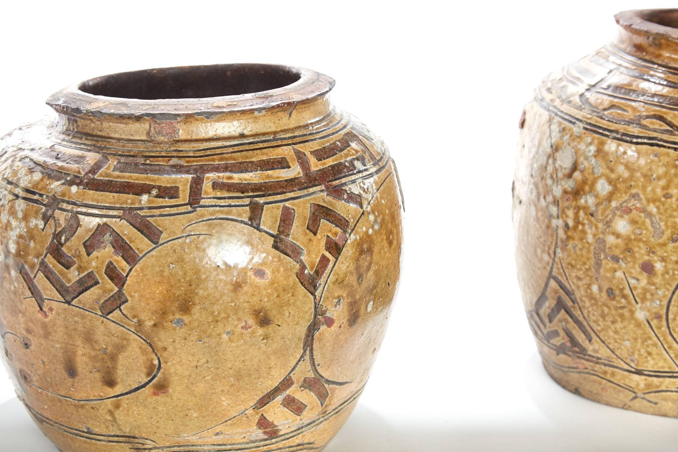 Two of a Pair of 19th Century Glazed Asian Pots In Good Condition In Chicago, IL